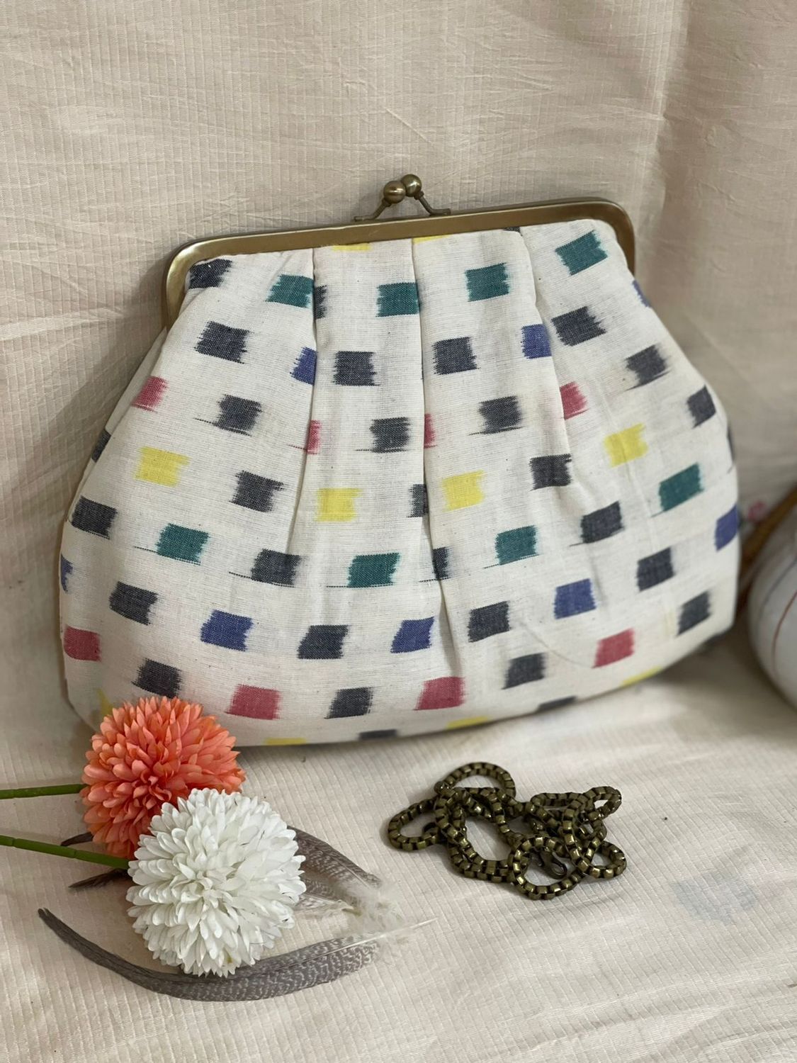 White Ikat Money Purse