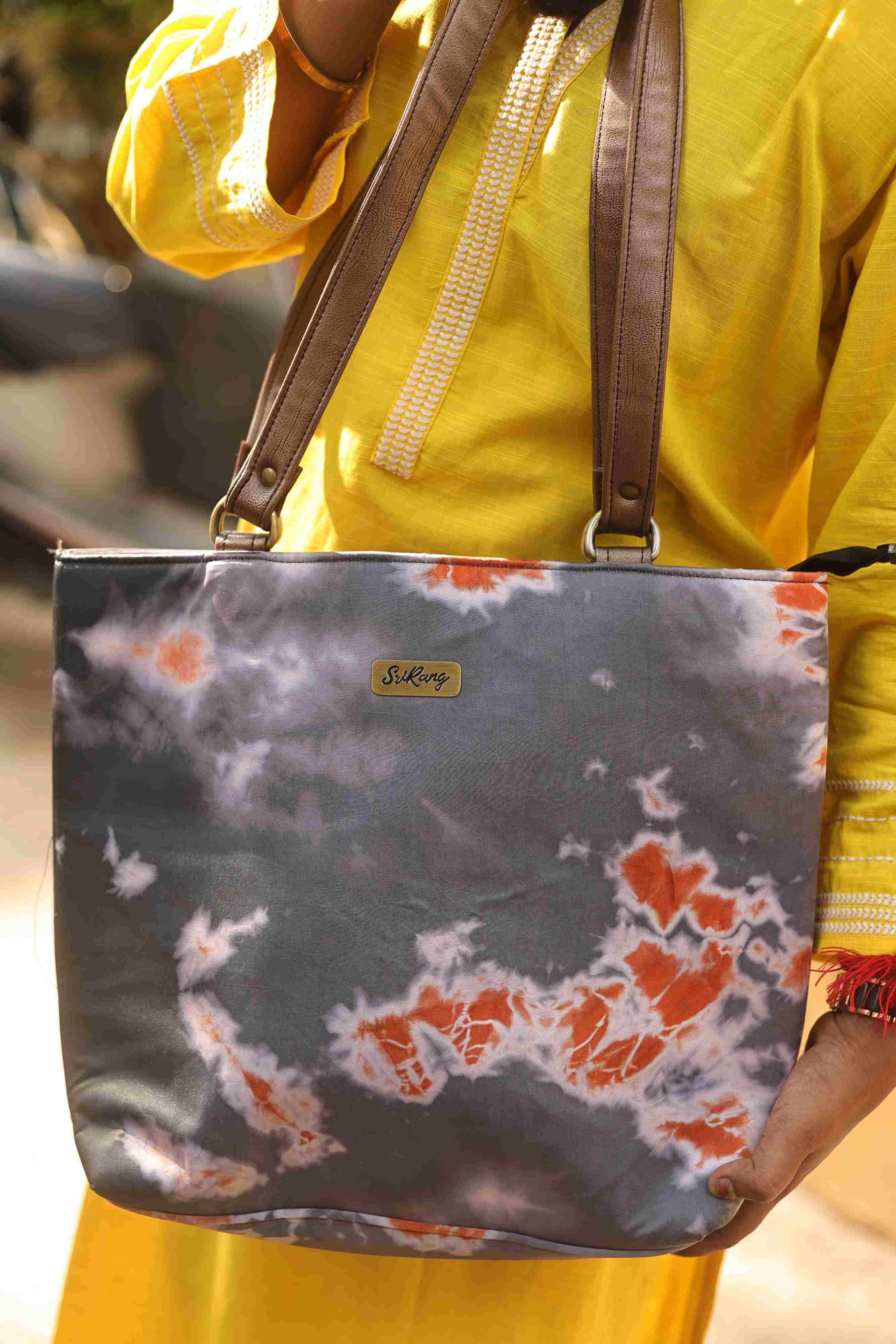 Grey and orange Shibori