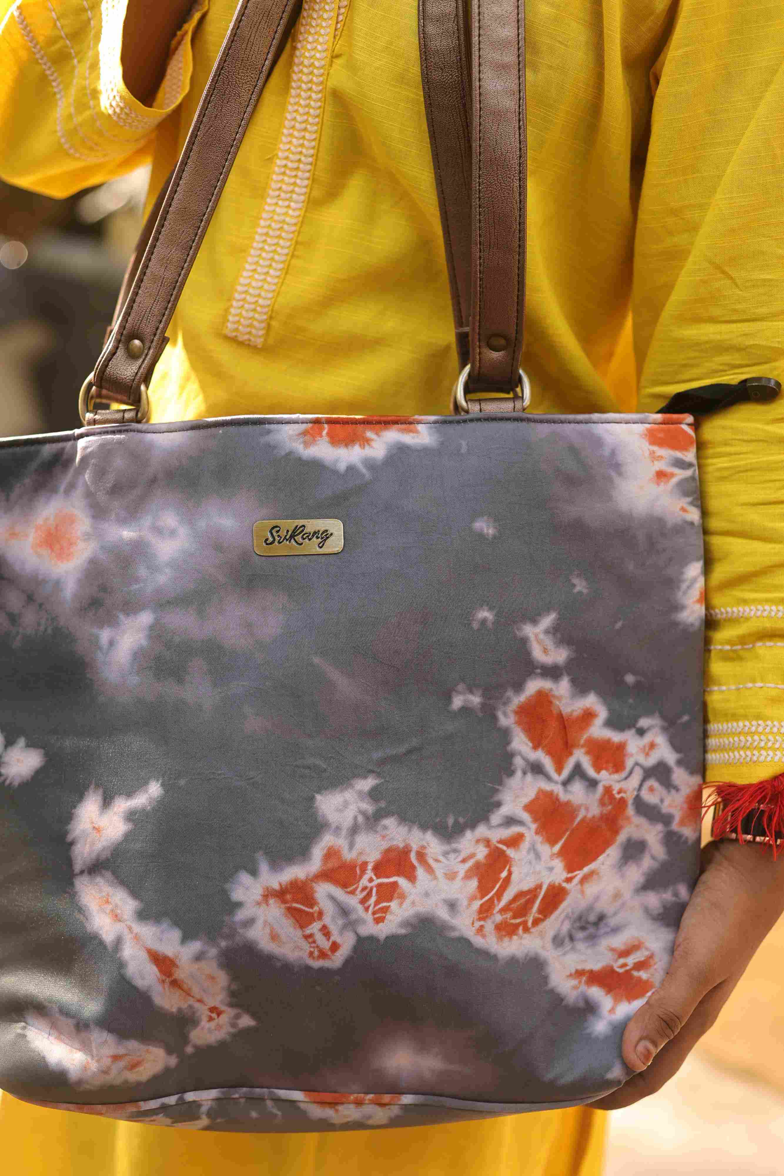 Grey and orange Shibori