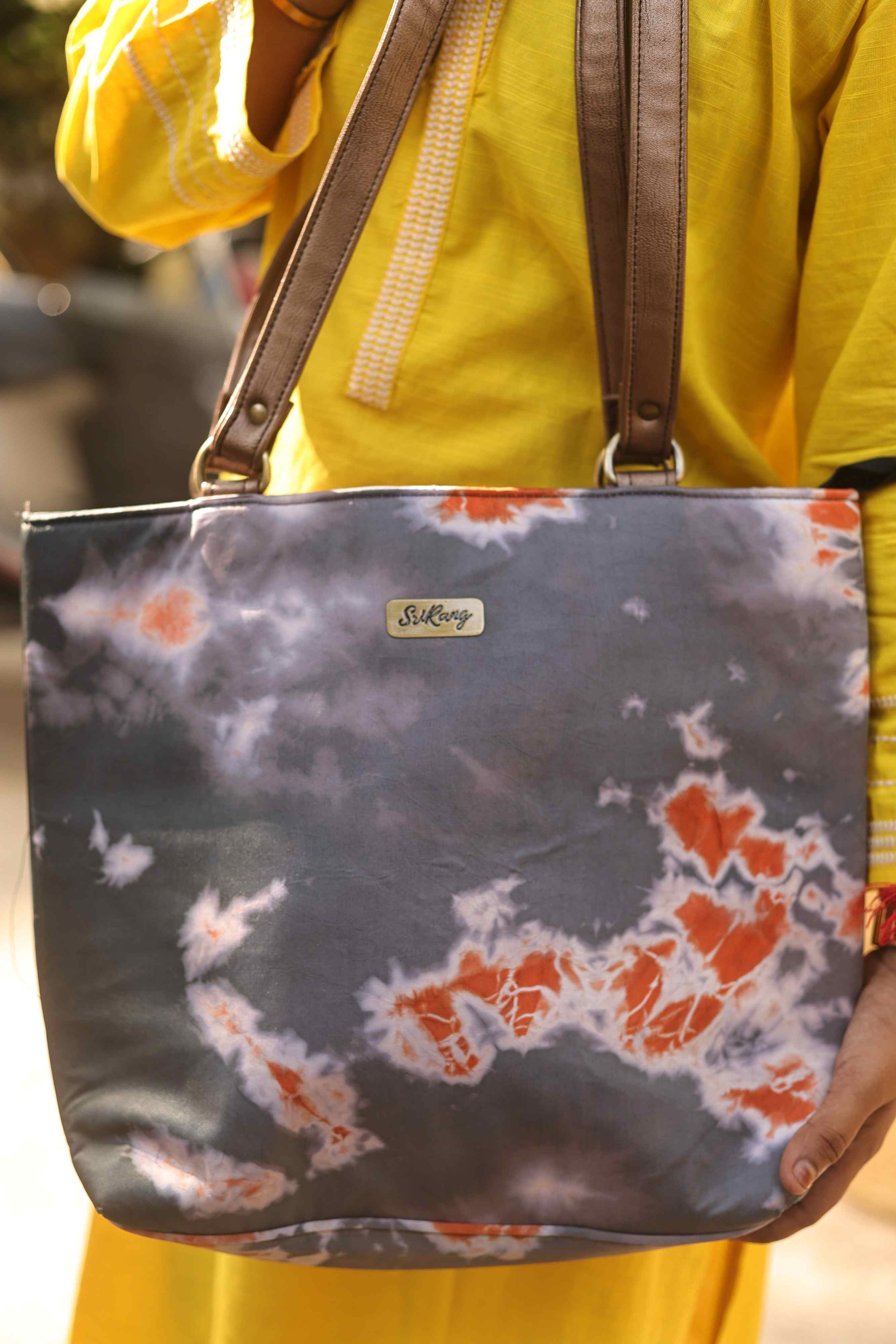Grey and orange Shibori