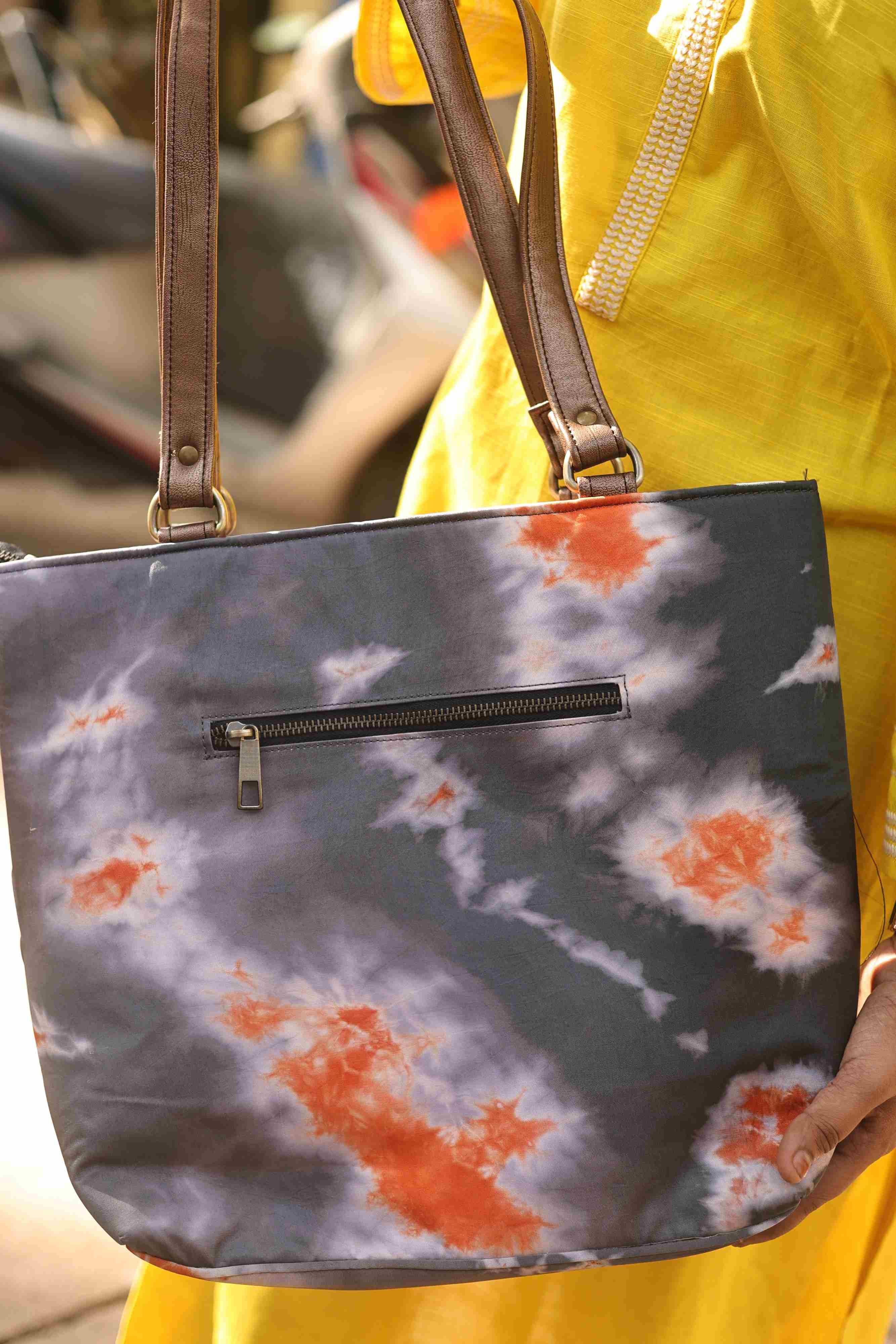 Grey and orange Shibori
