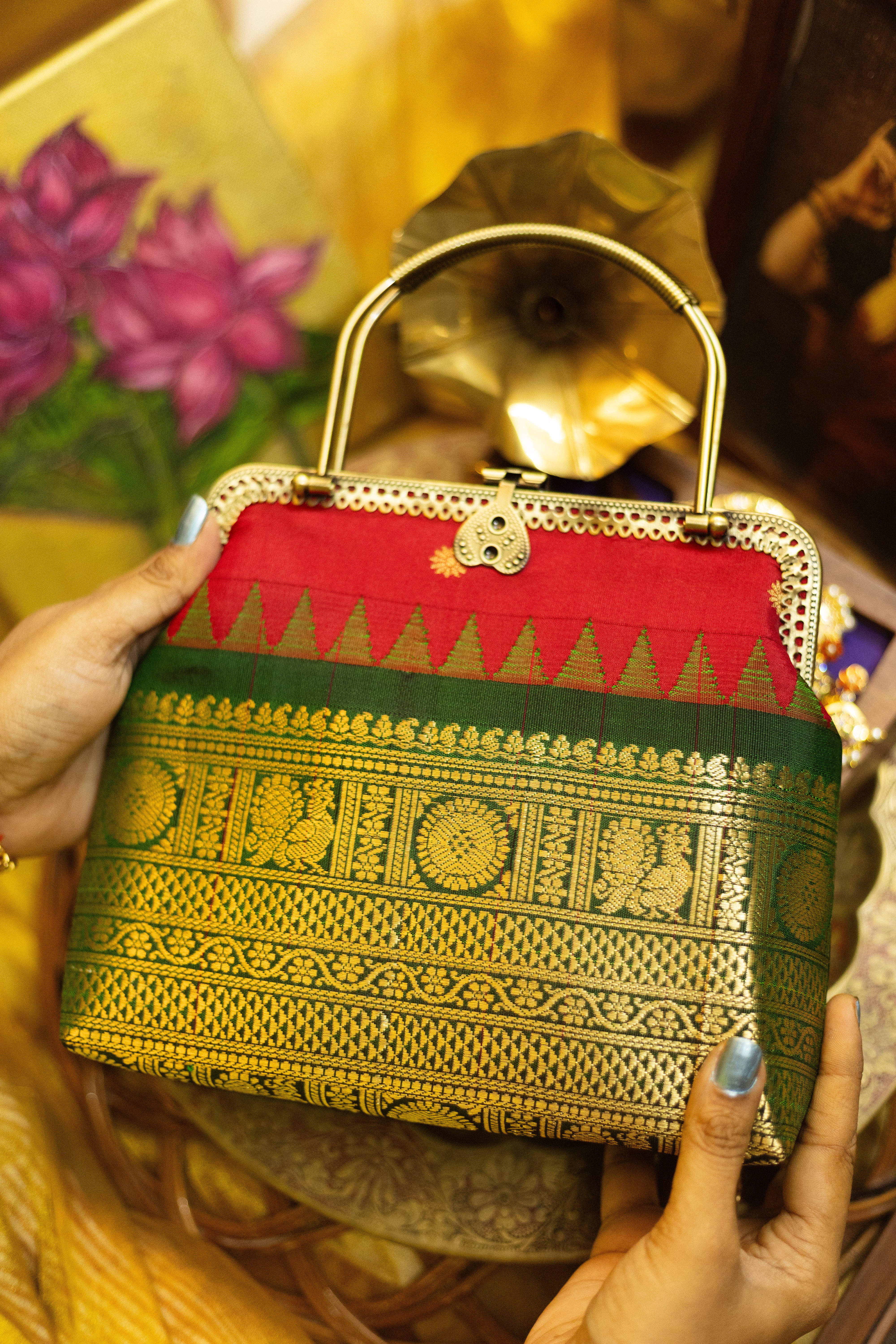 maragadha and deep red  with annam chakram