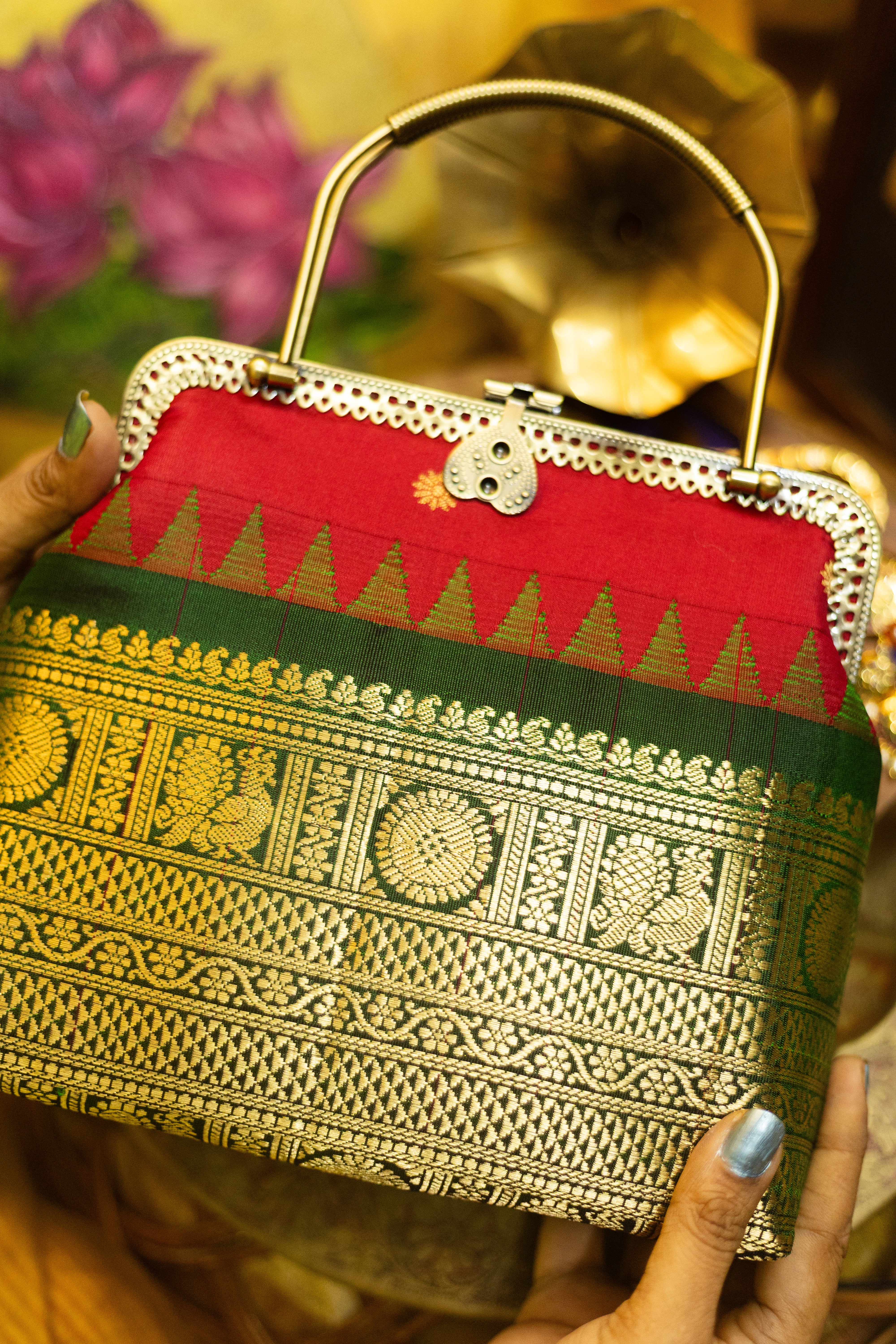 maragadha and deep red  with annam chakram