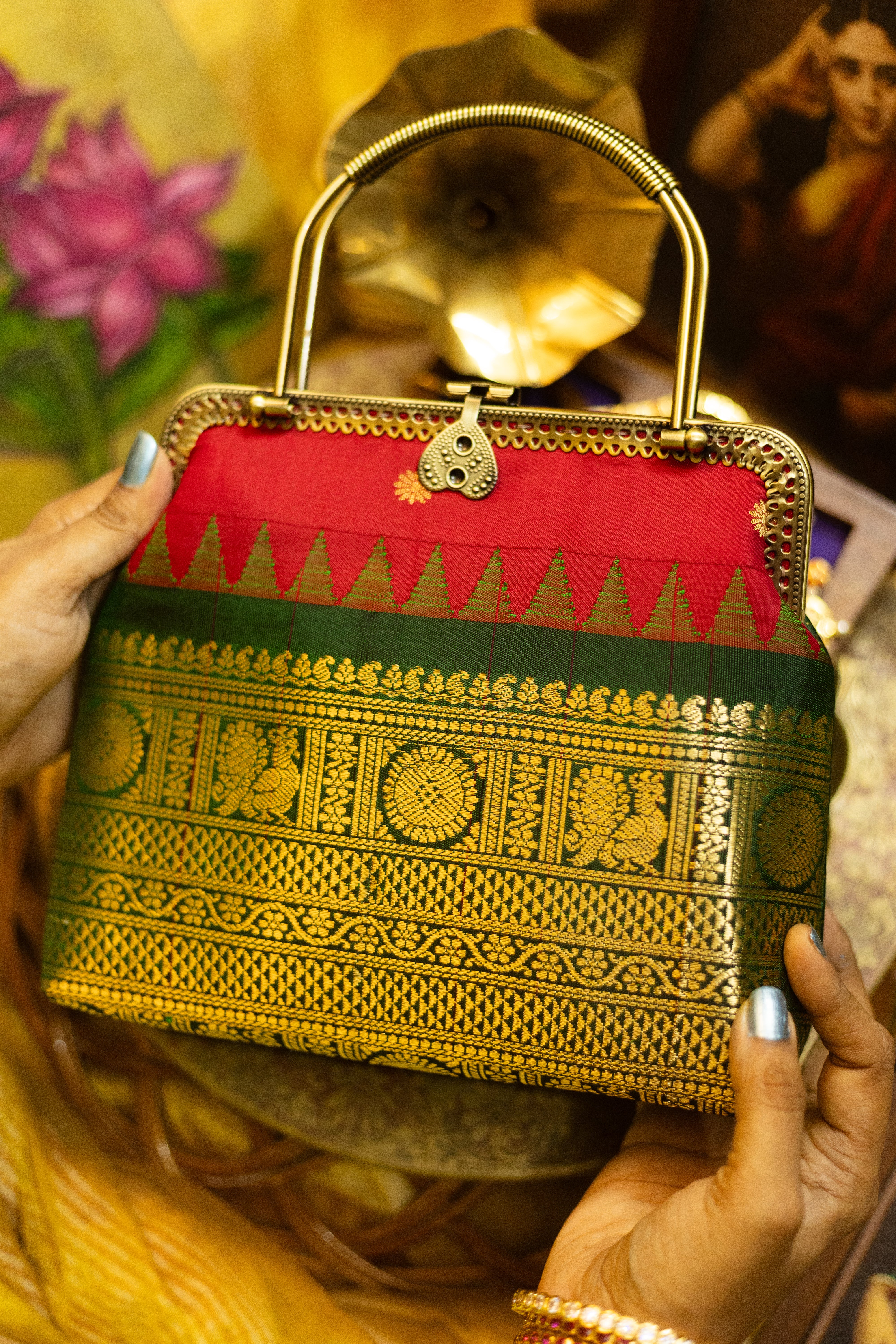 maragadha and deep red  with annam chakram