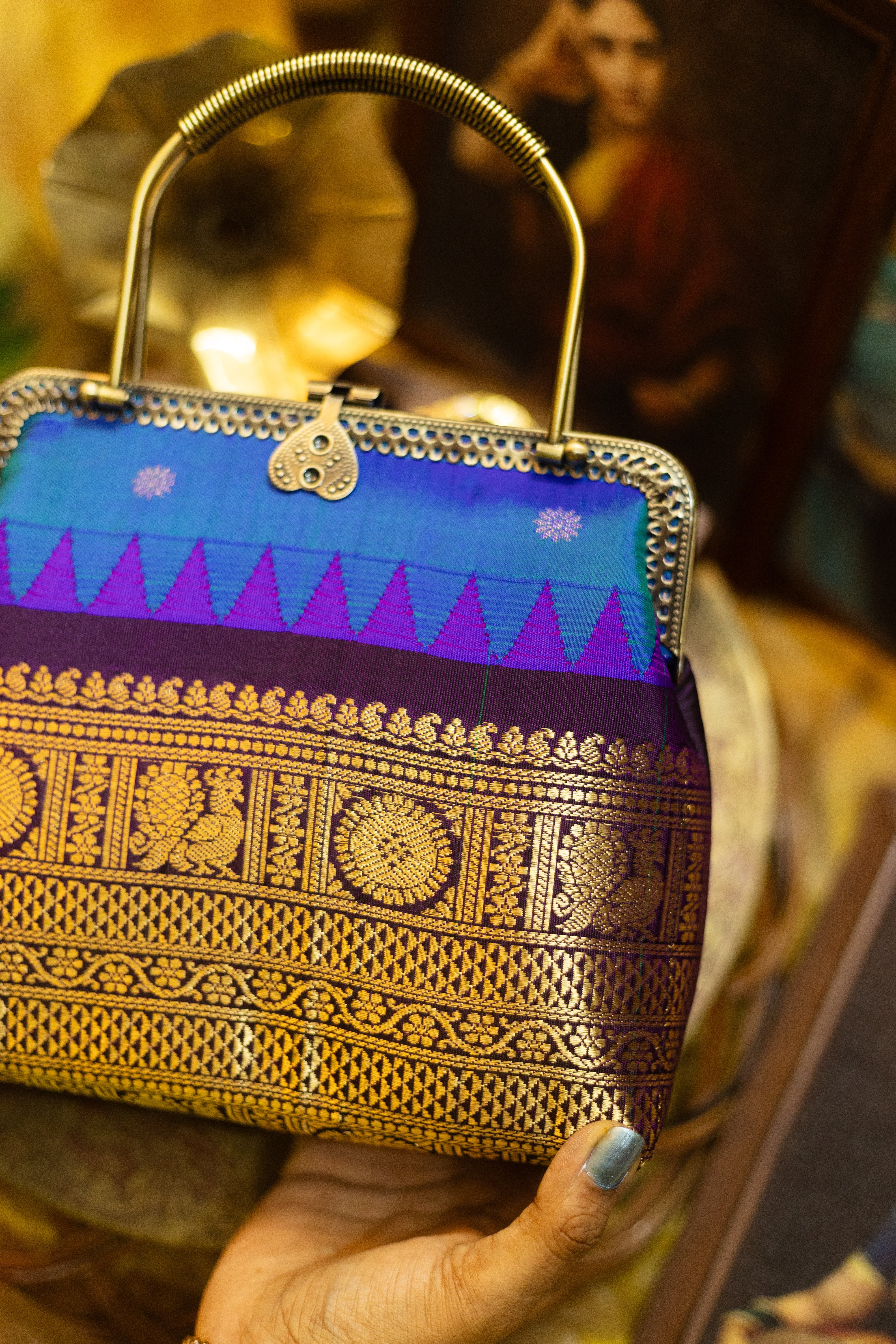 Electric blue  with annam chakram and malli moggu