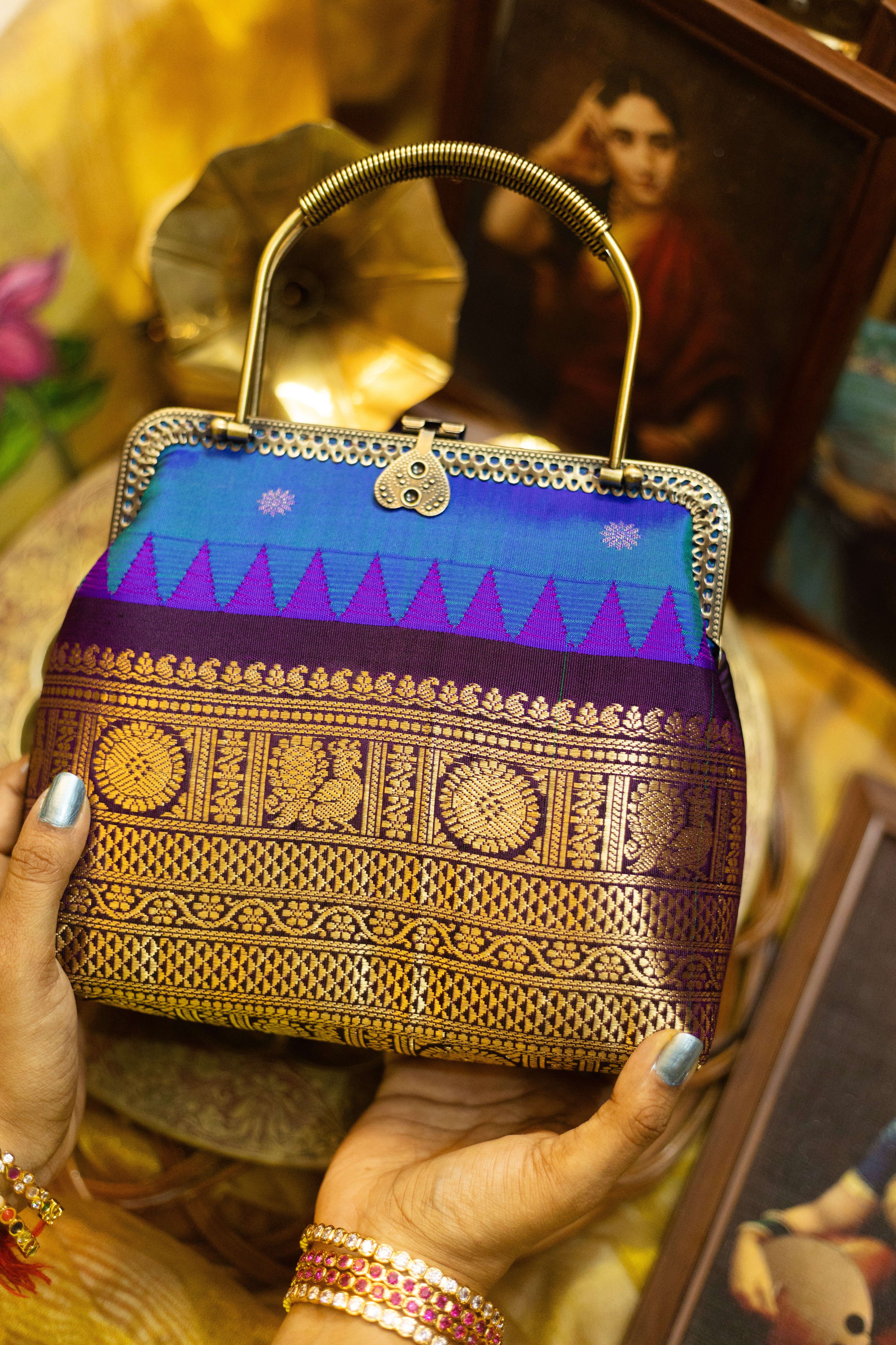 Electric blue  with annam chakram and malli moggu