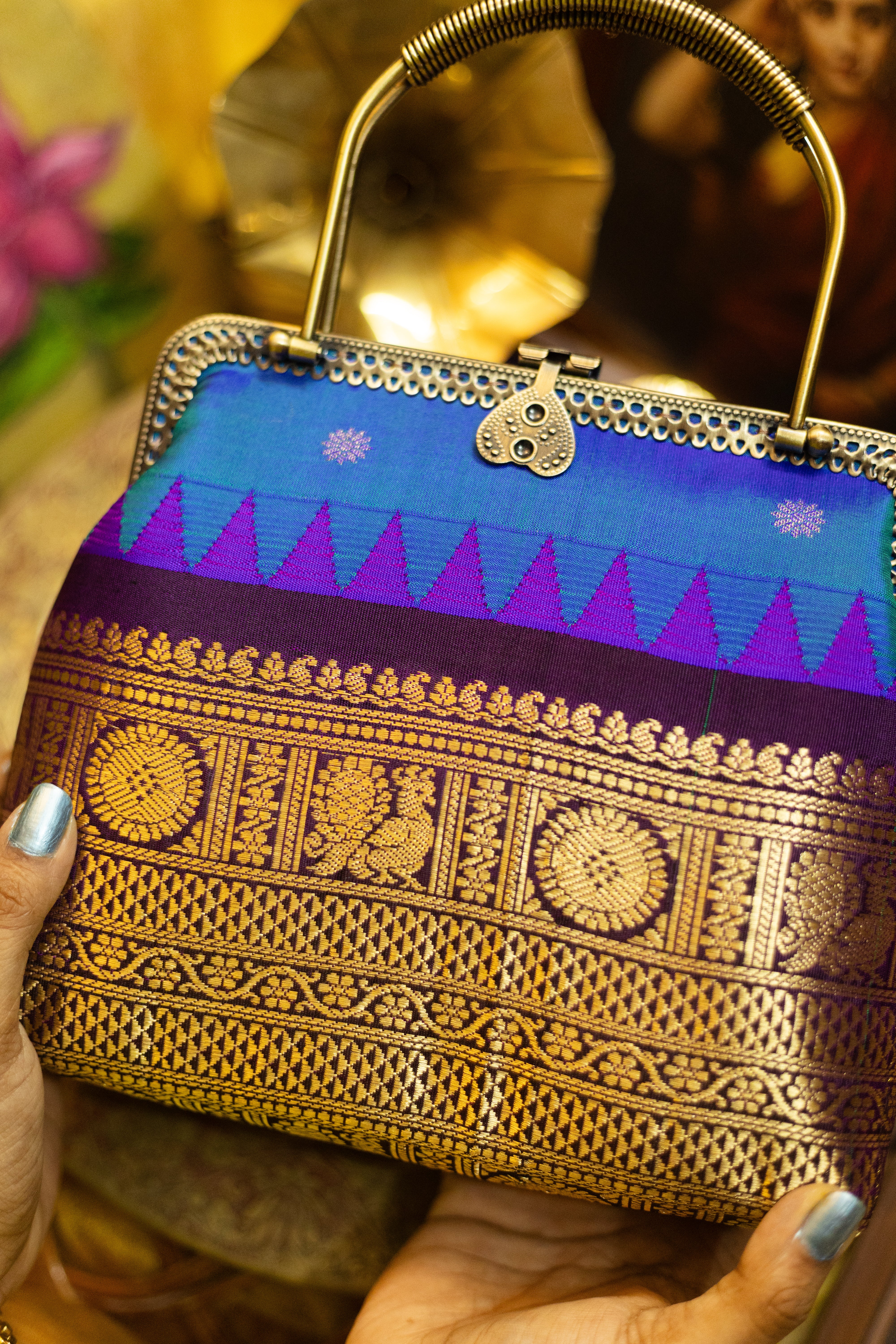 Electric blue  with annam chakram and malli moggu