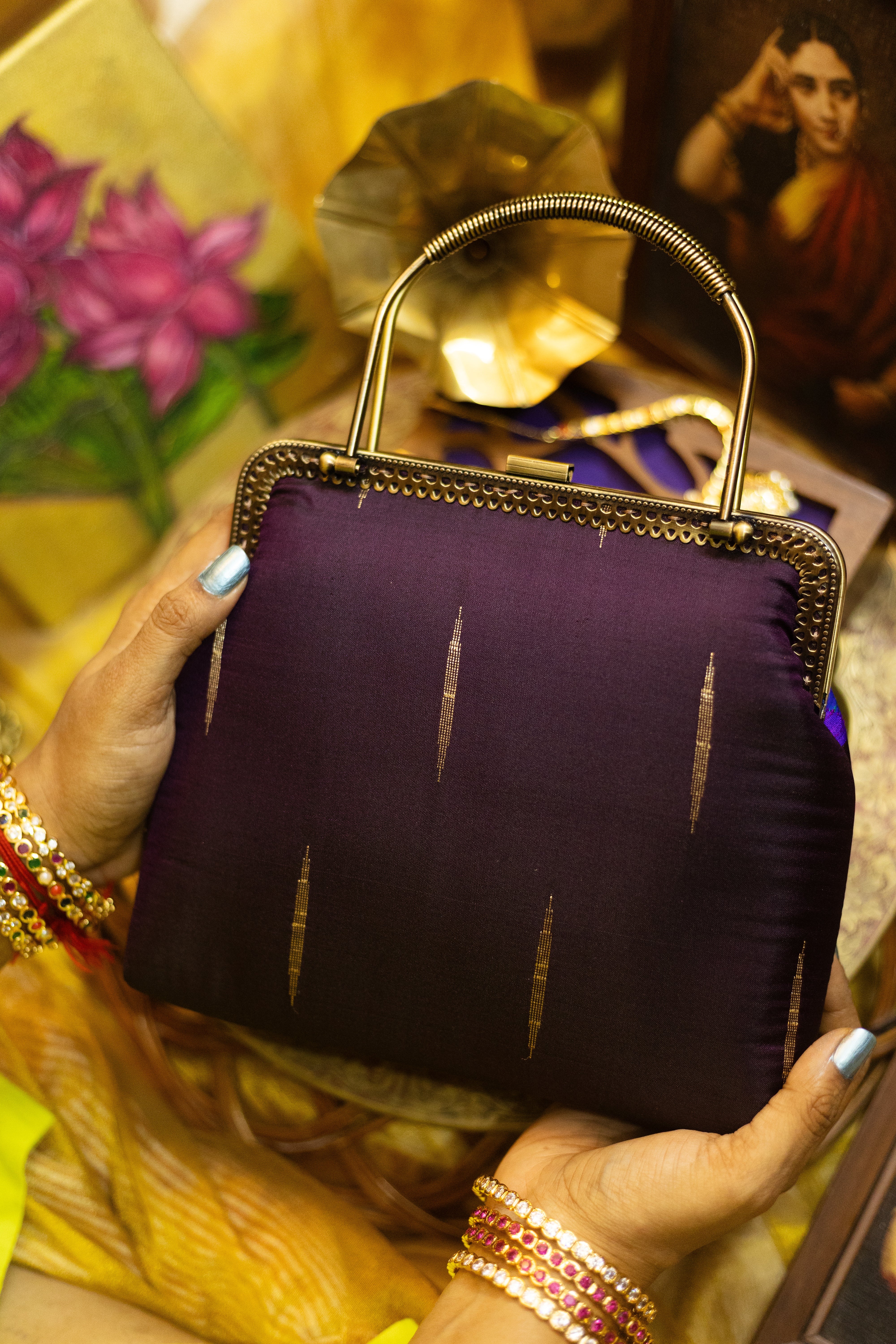 Electric blue  with annam chakram and malli moggu