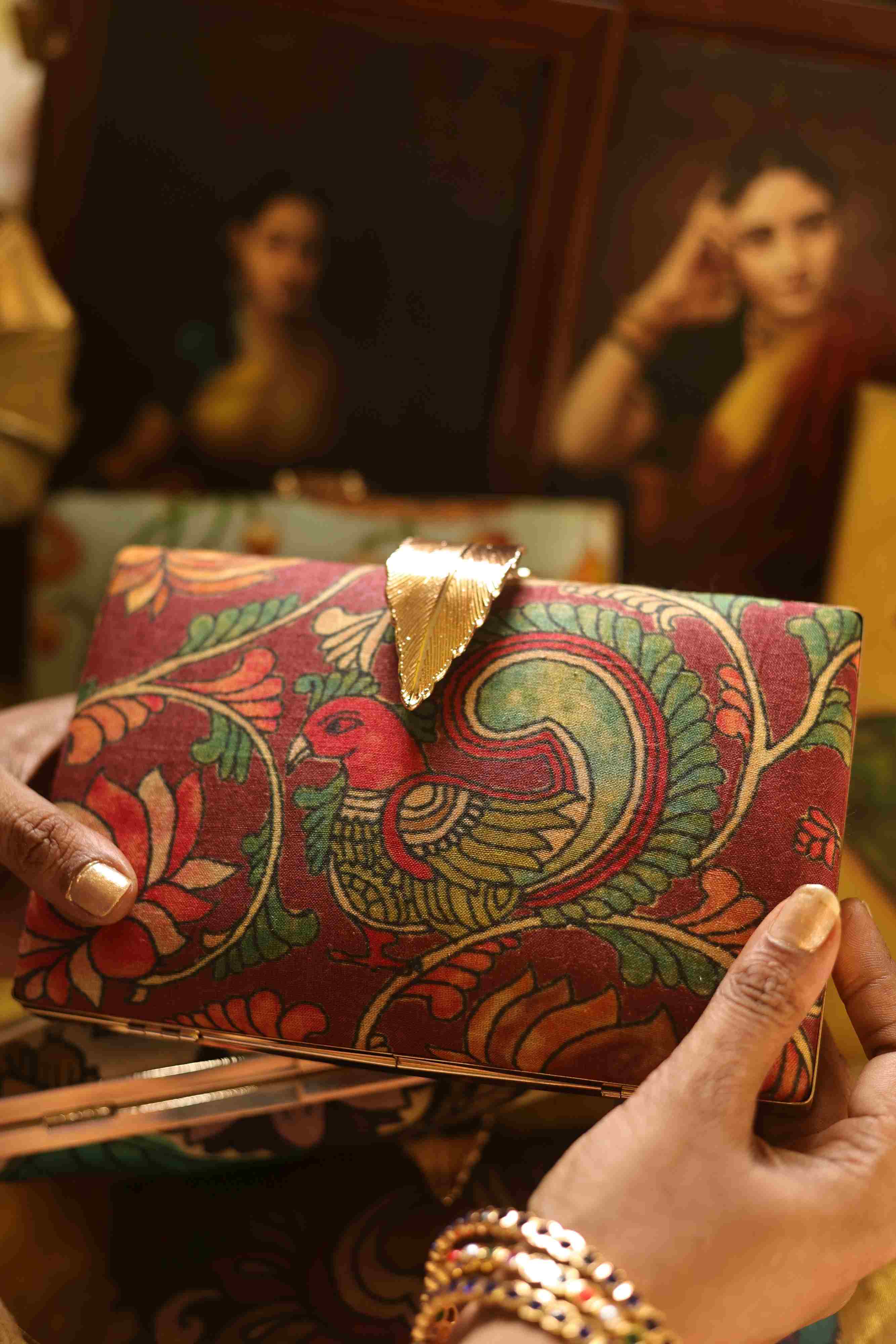 Kalamkari peacock brick red