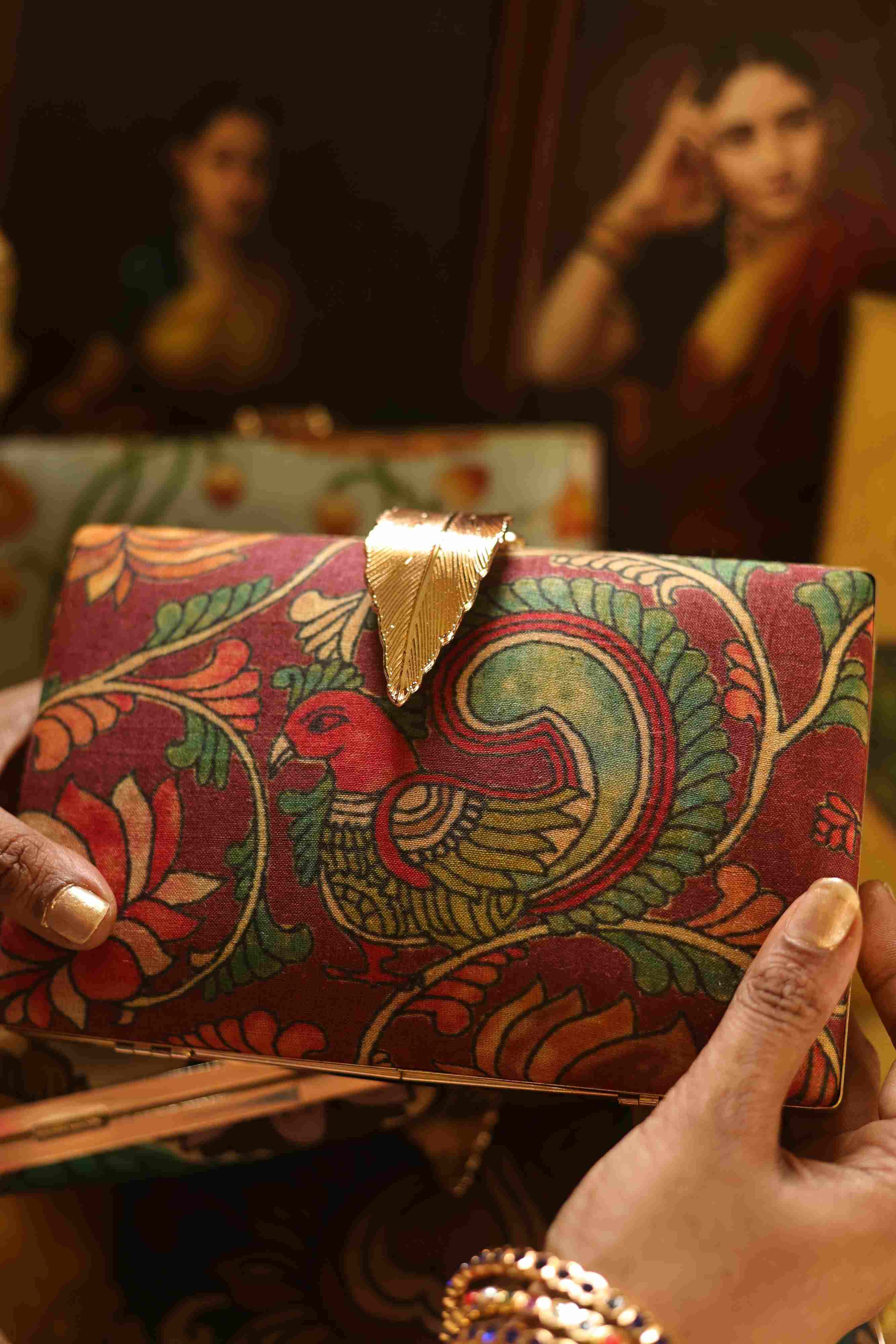 Kalamkari peacock brick red