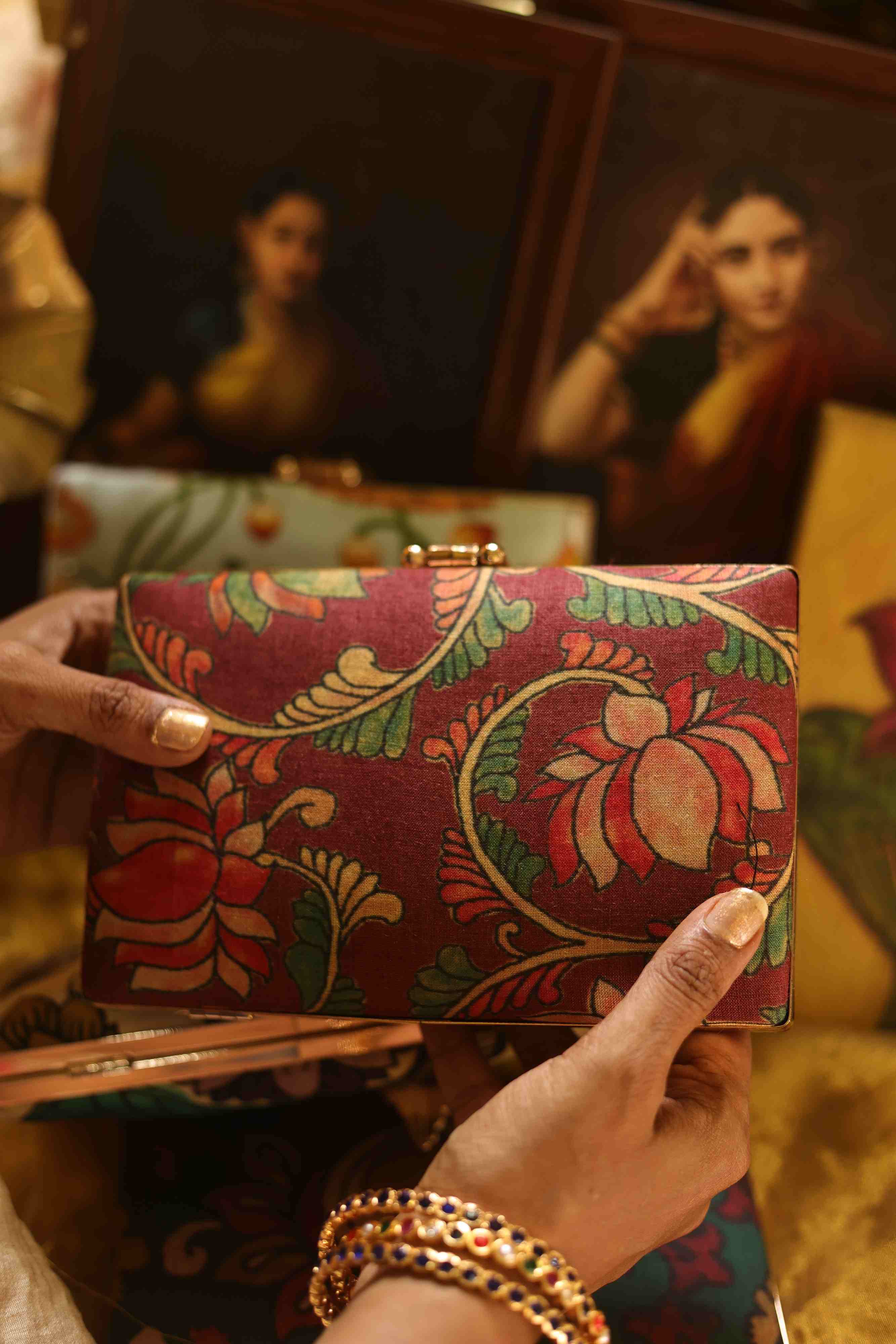 Kalamkari peacock brick red
