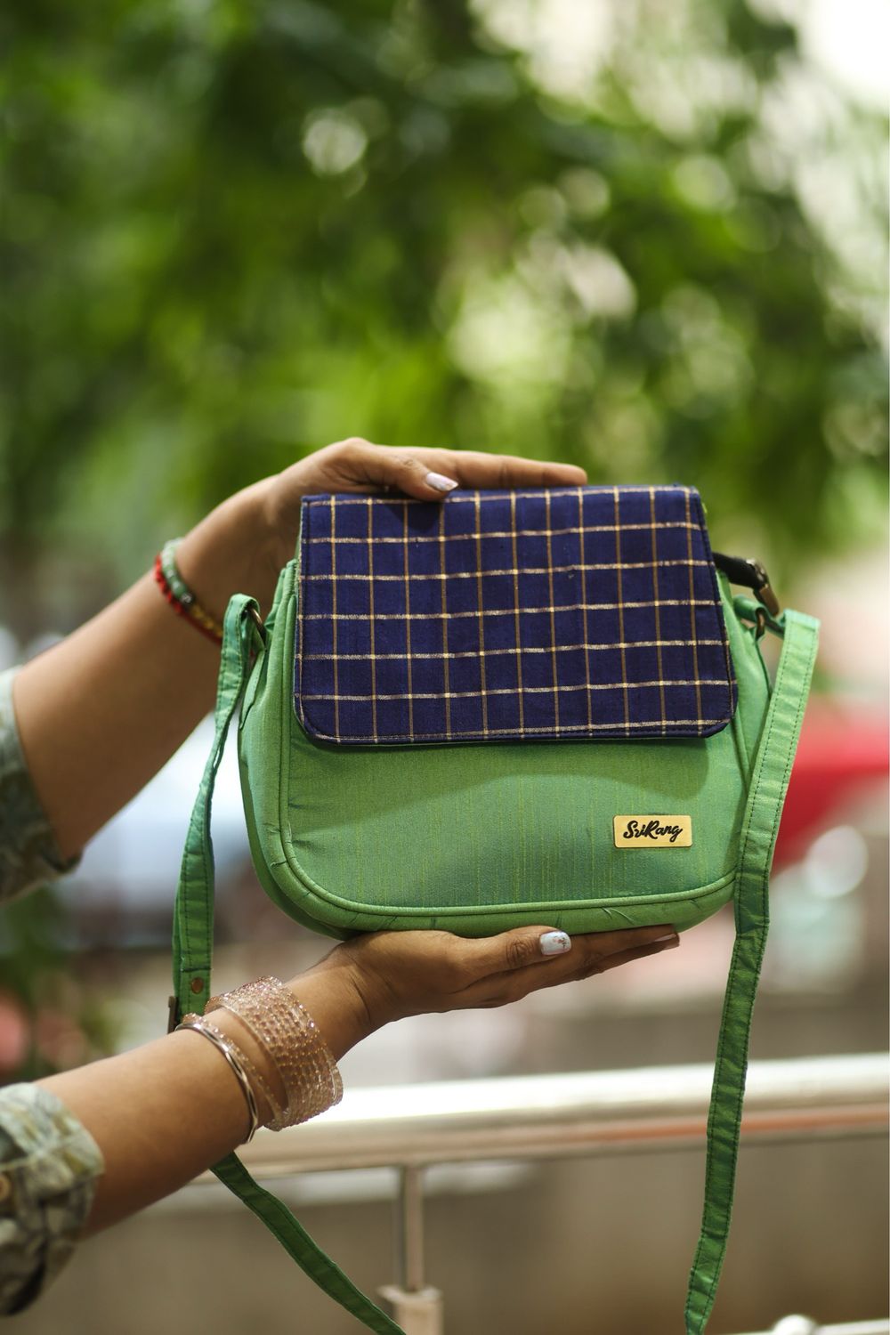 Apple Green And Navy Blue Padmini