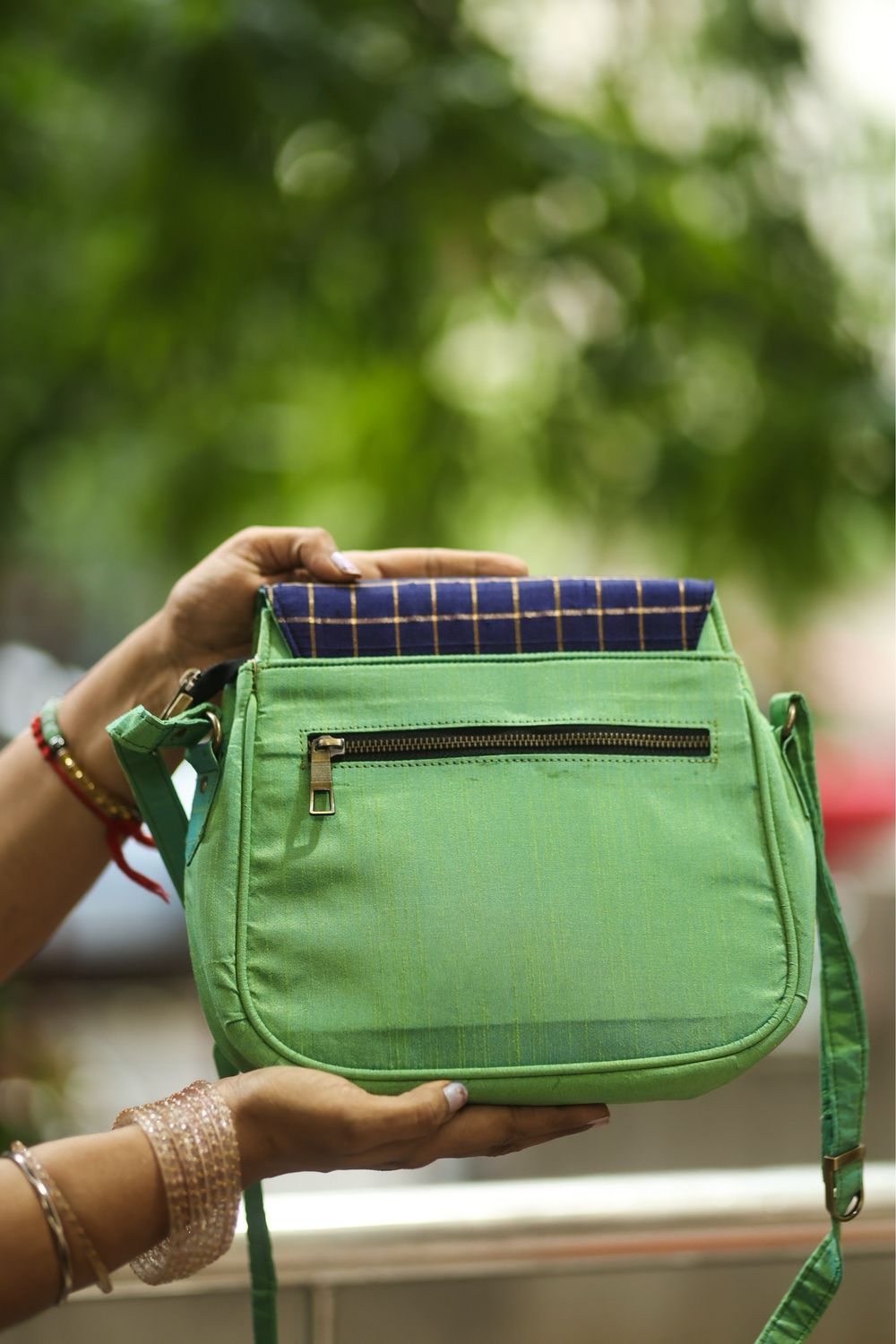 Apple Green And Navy Blue Padmini