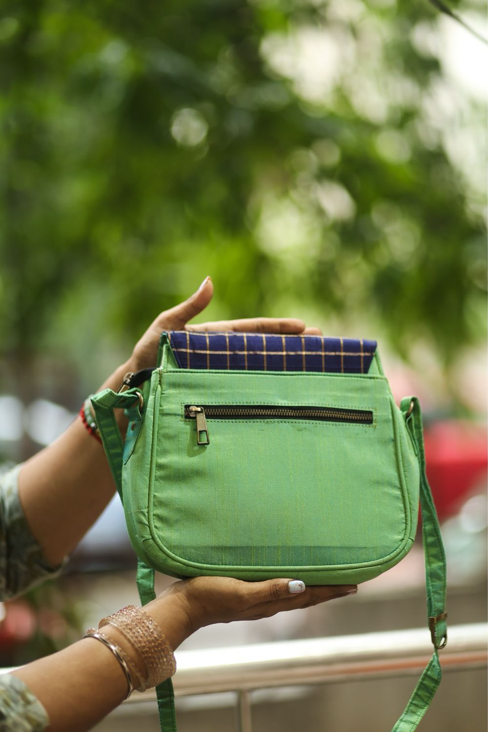 Apple Green And Navy Blue Padmini