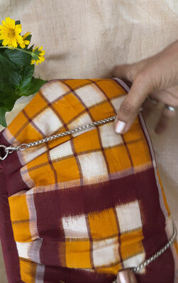 Mustard And Maroon Sambalpuri  Satchel