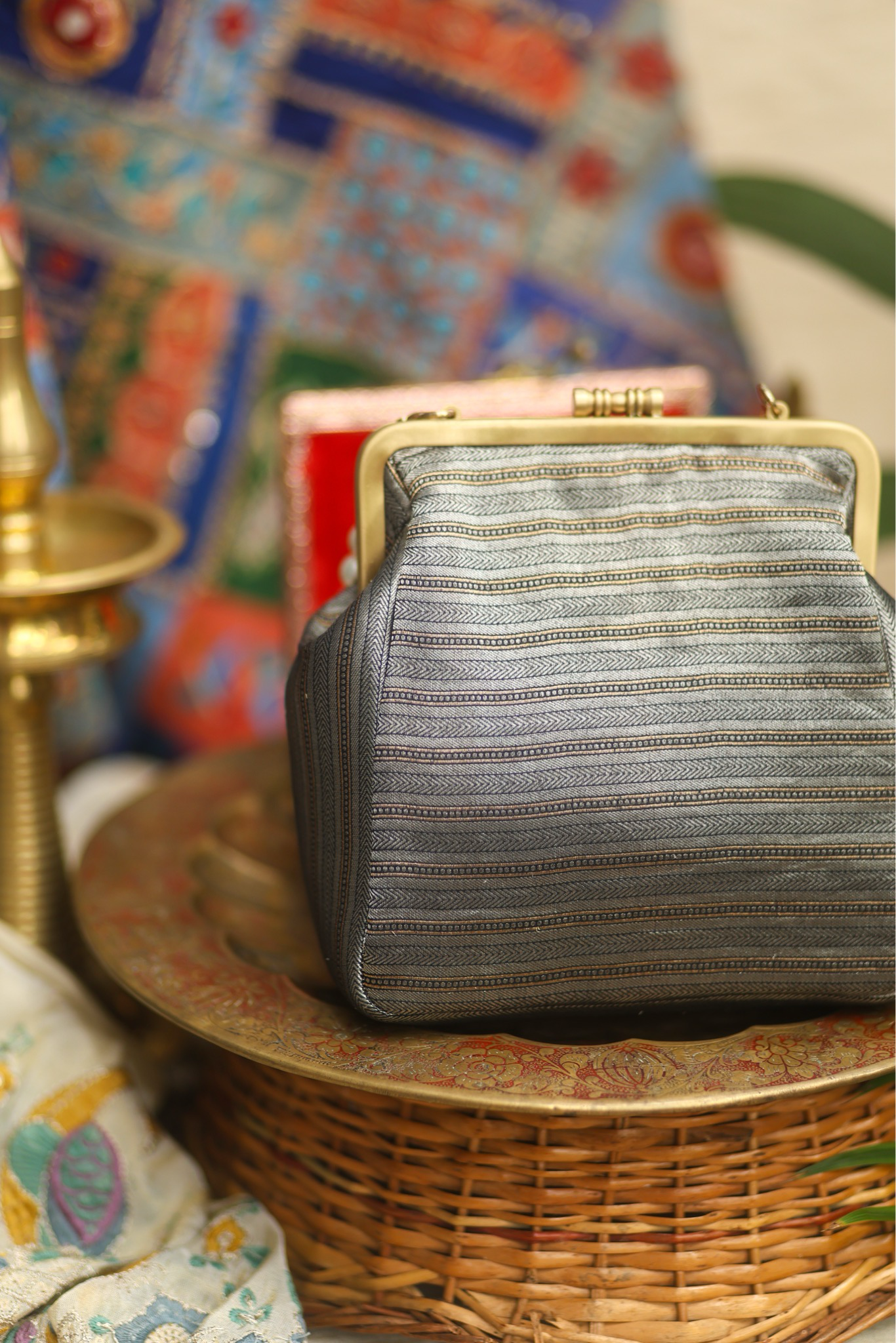 Grey Gold And Black Pure Banarasi Pettu Weave