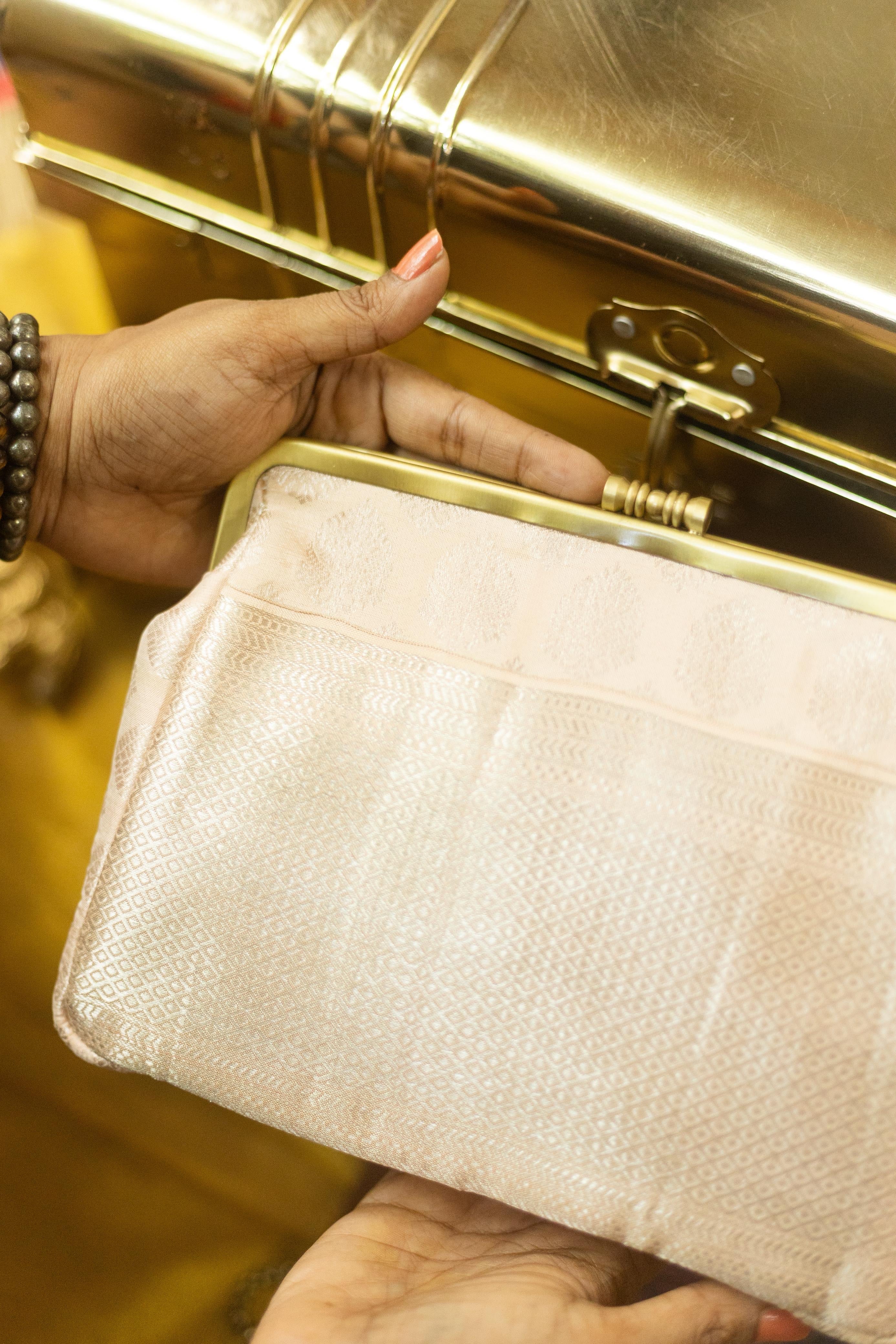 Baby pink silver zari big Damru