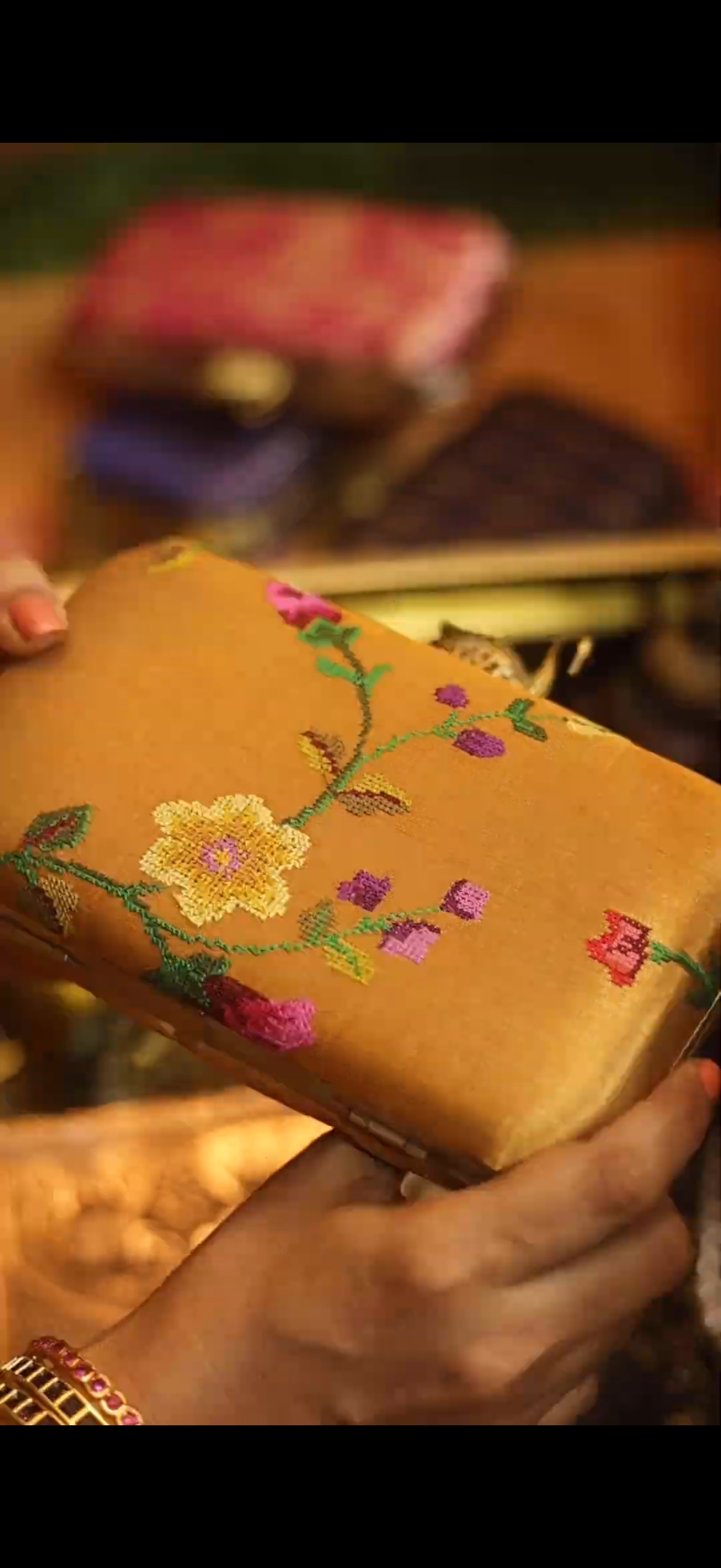 Tapestry-inspired embroidery gold