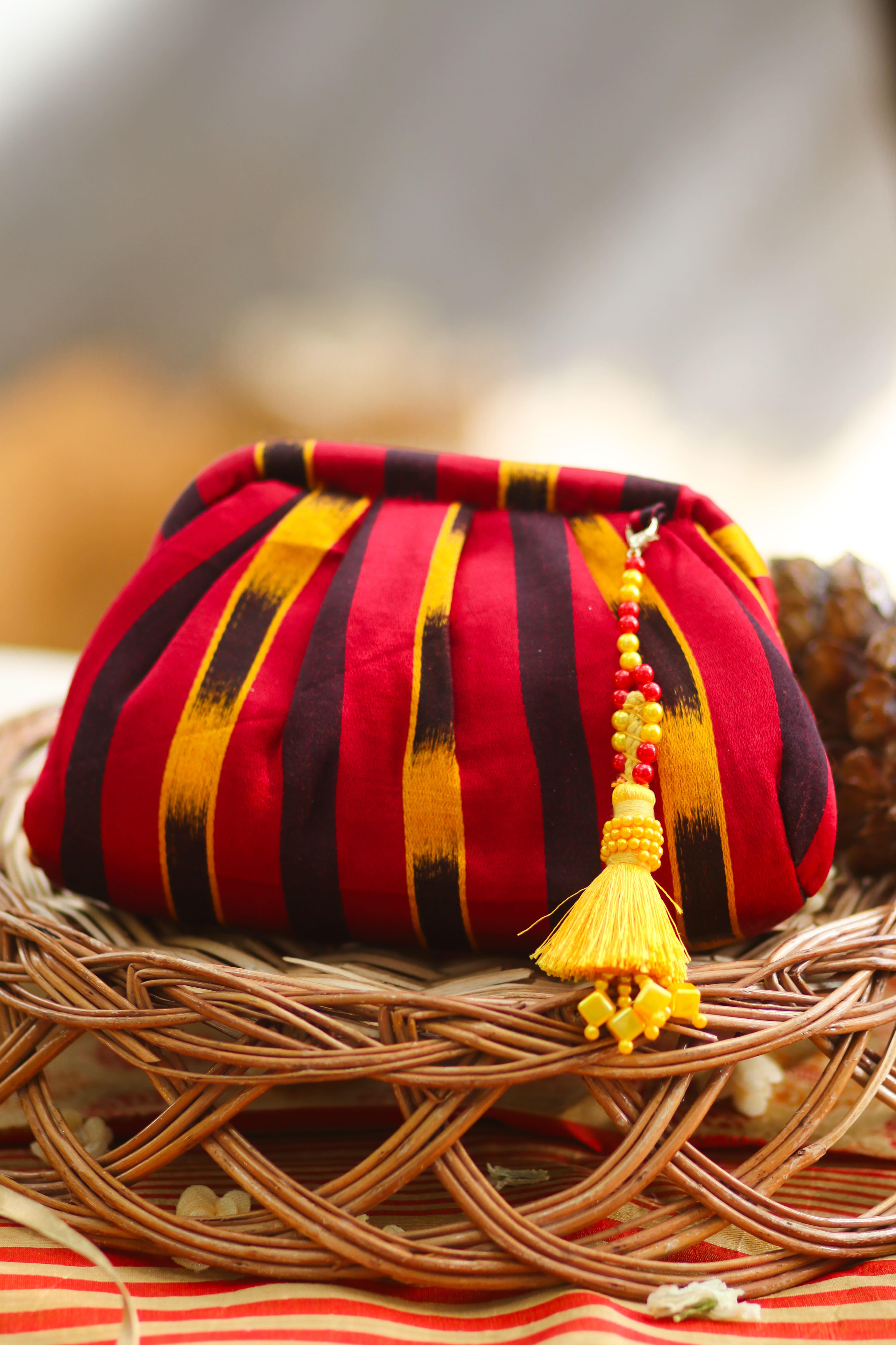 Red with Coffee Brown Satchel