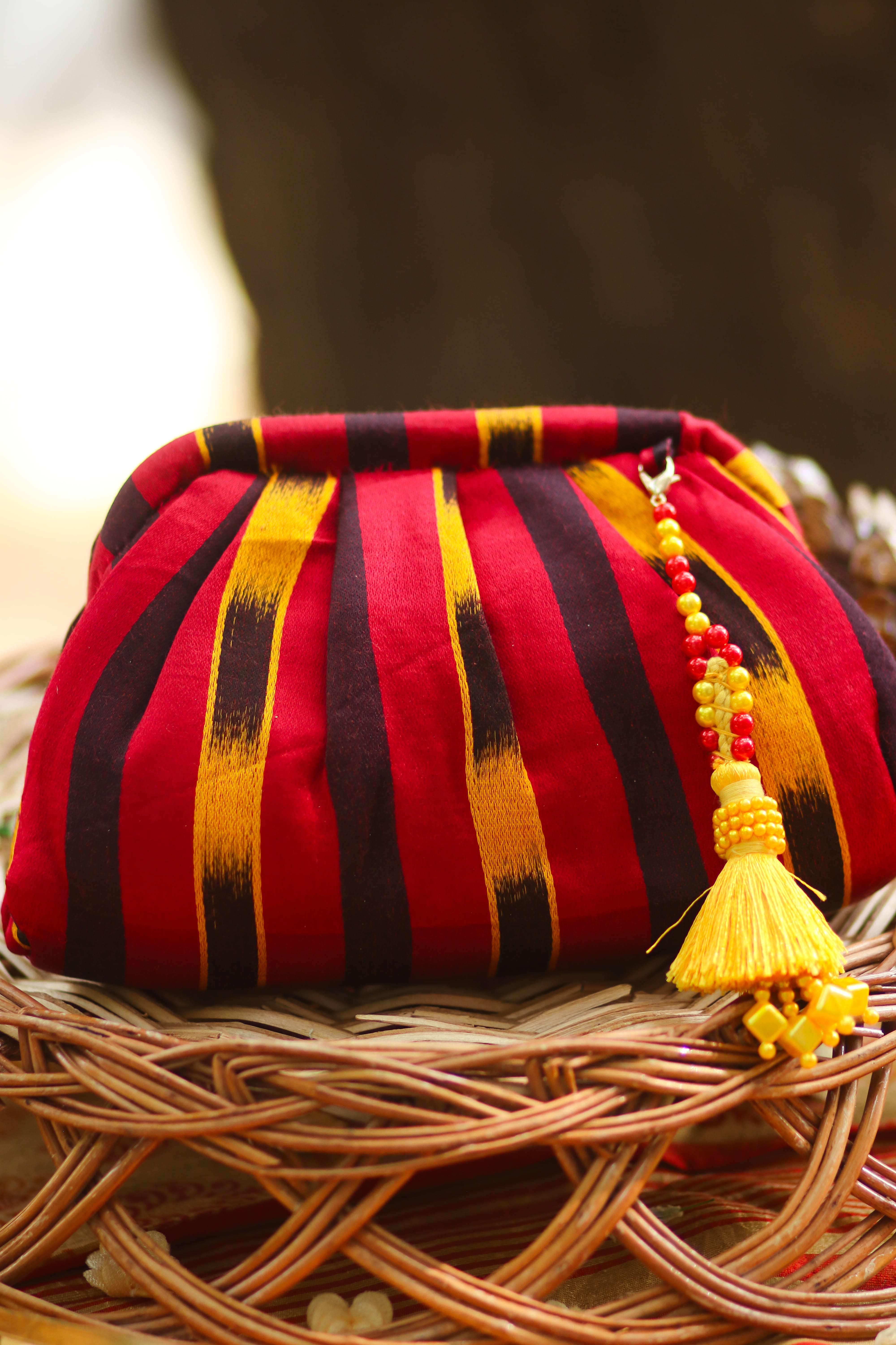 Red with Coffee Brown Satchel