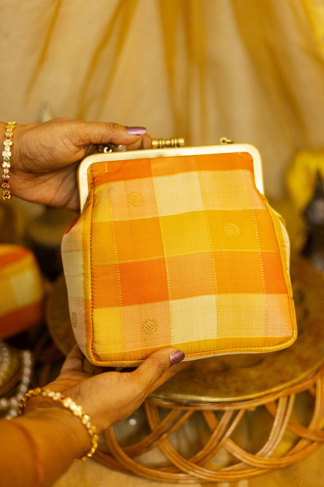 Small Damru Kandangi Sunset yellow with cream