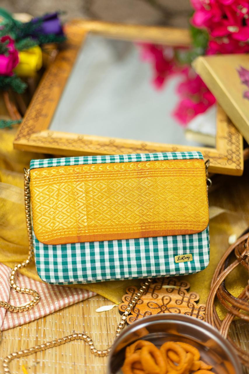 Green and white check with homey