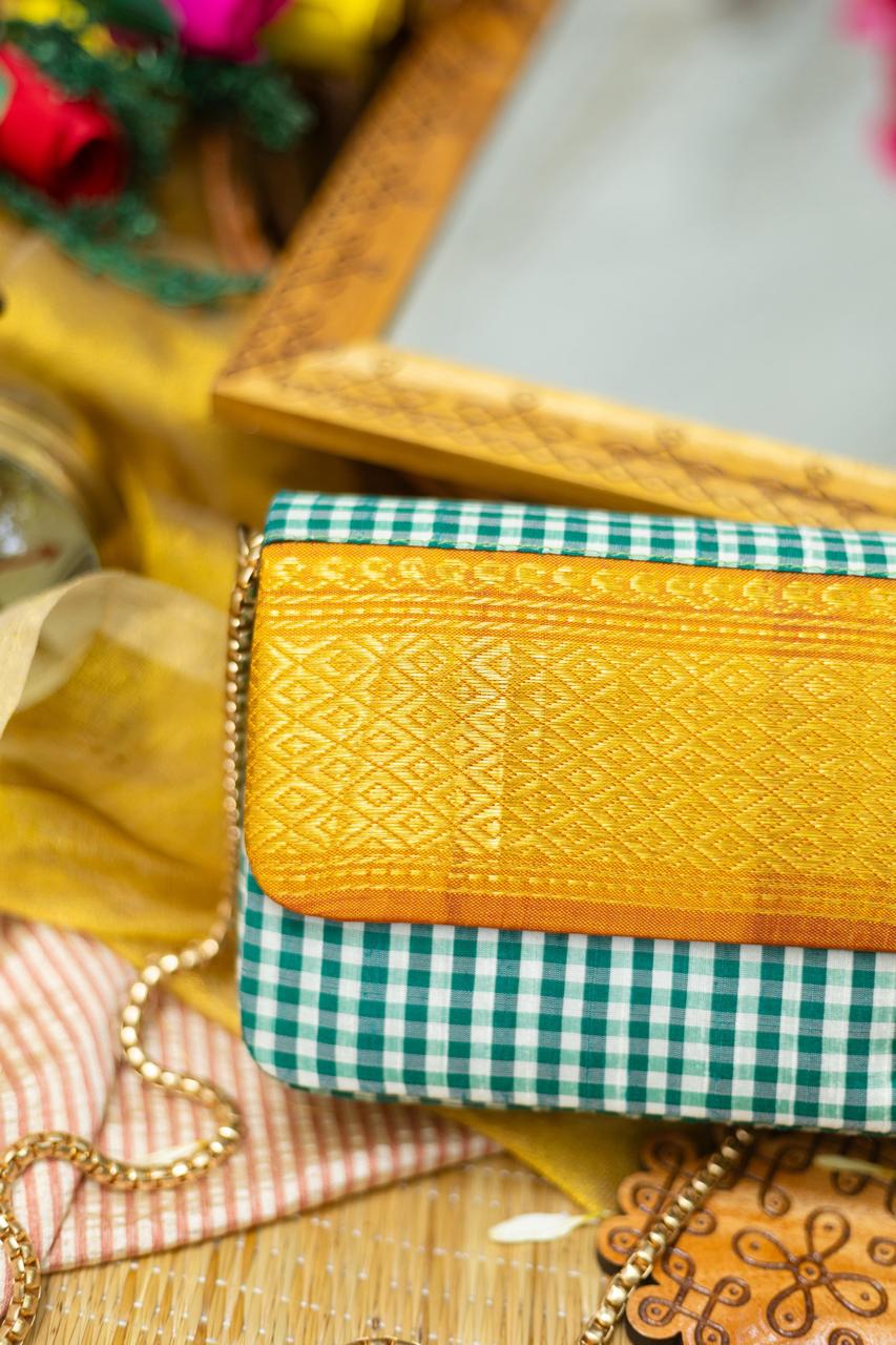 Green and white check with homey