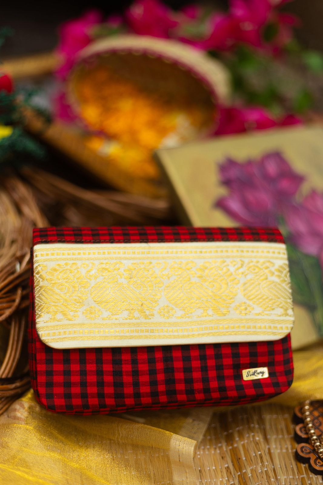 Black and red check with off white