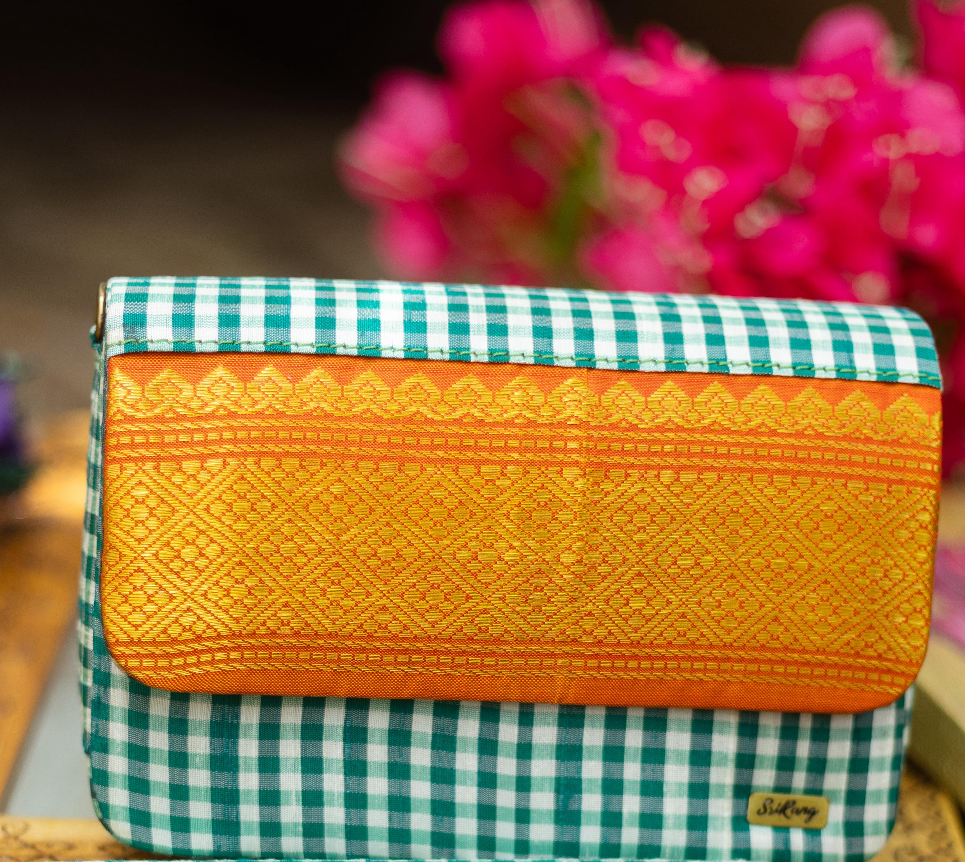 Green and white check with Orange