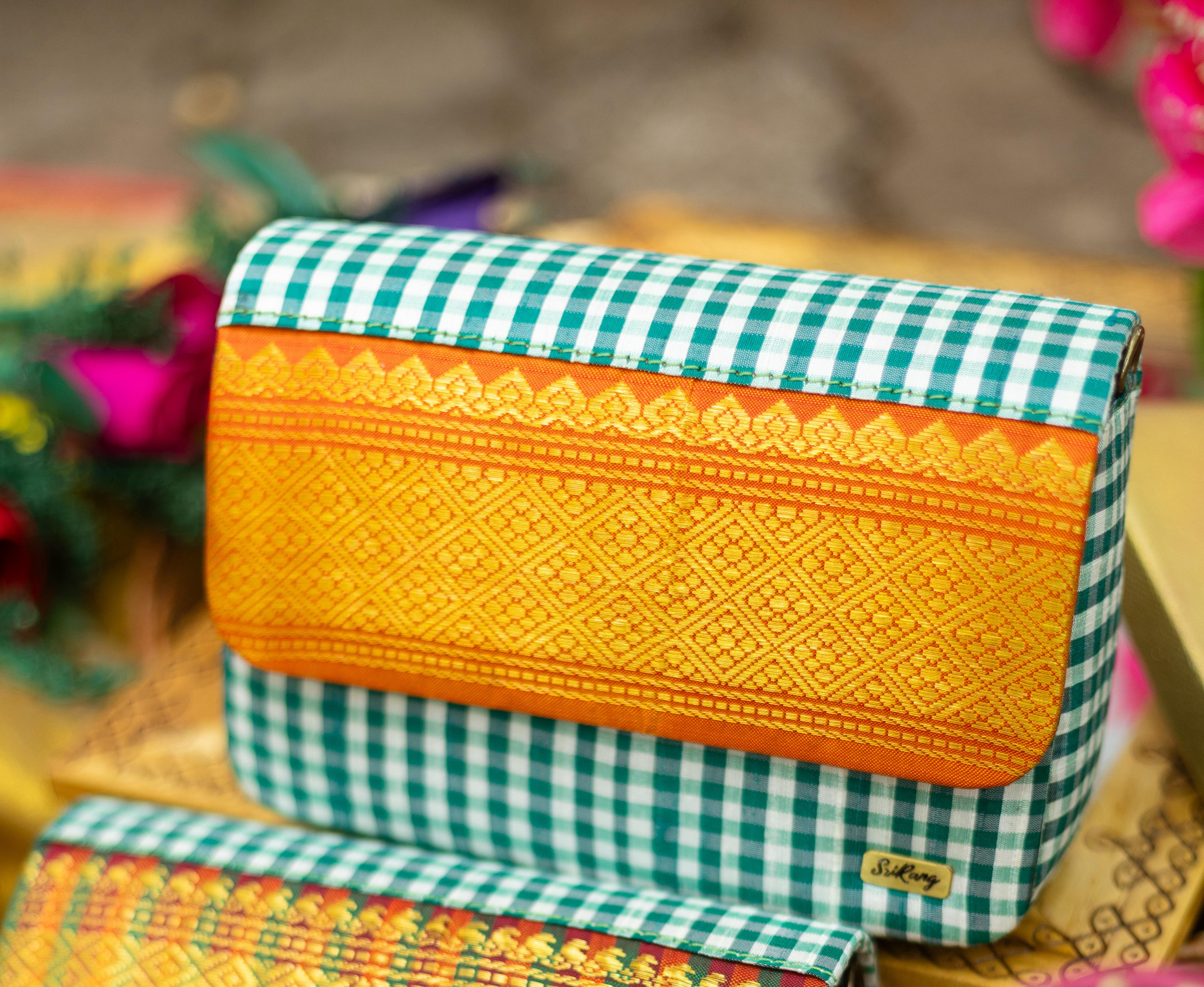 Green and white check with Orange