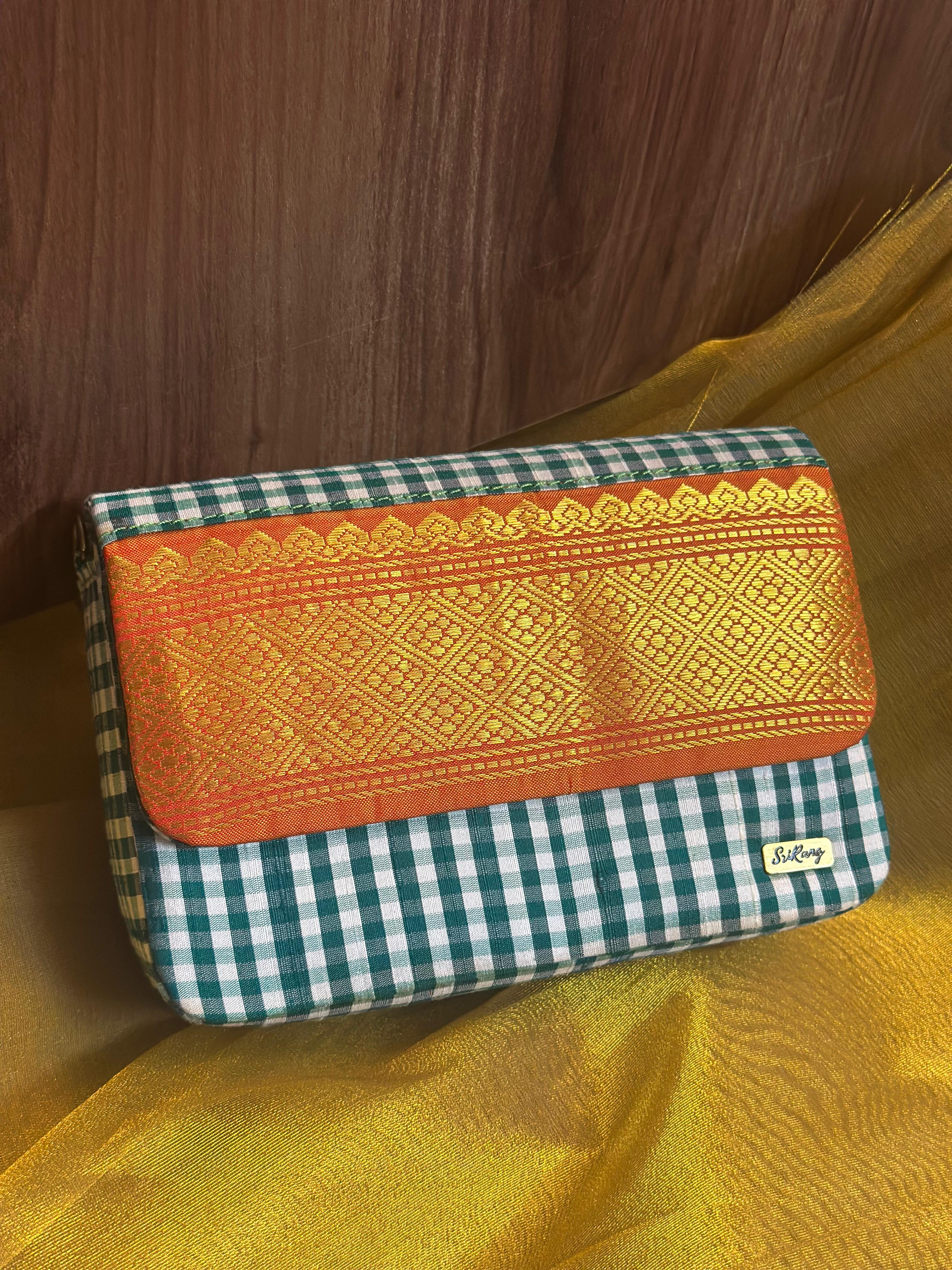 Green and white check with Orange