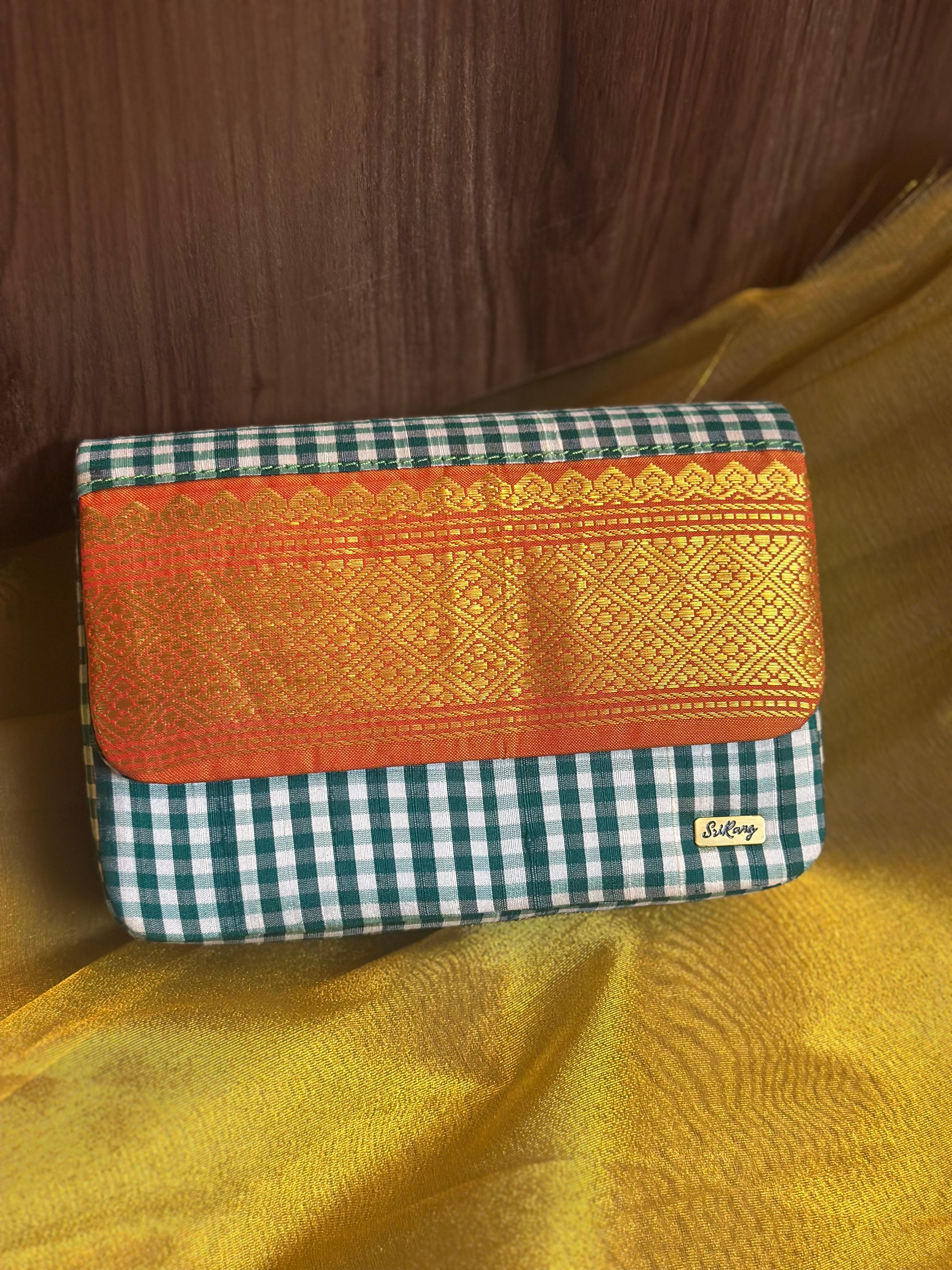 Green and white check with Orange