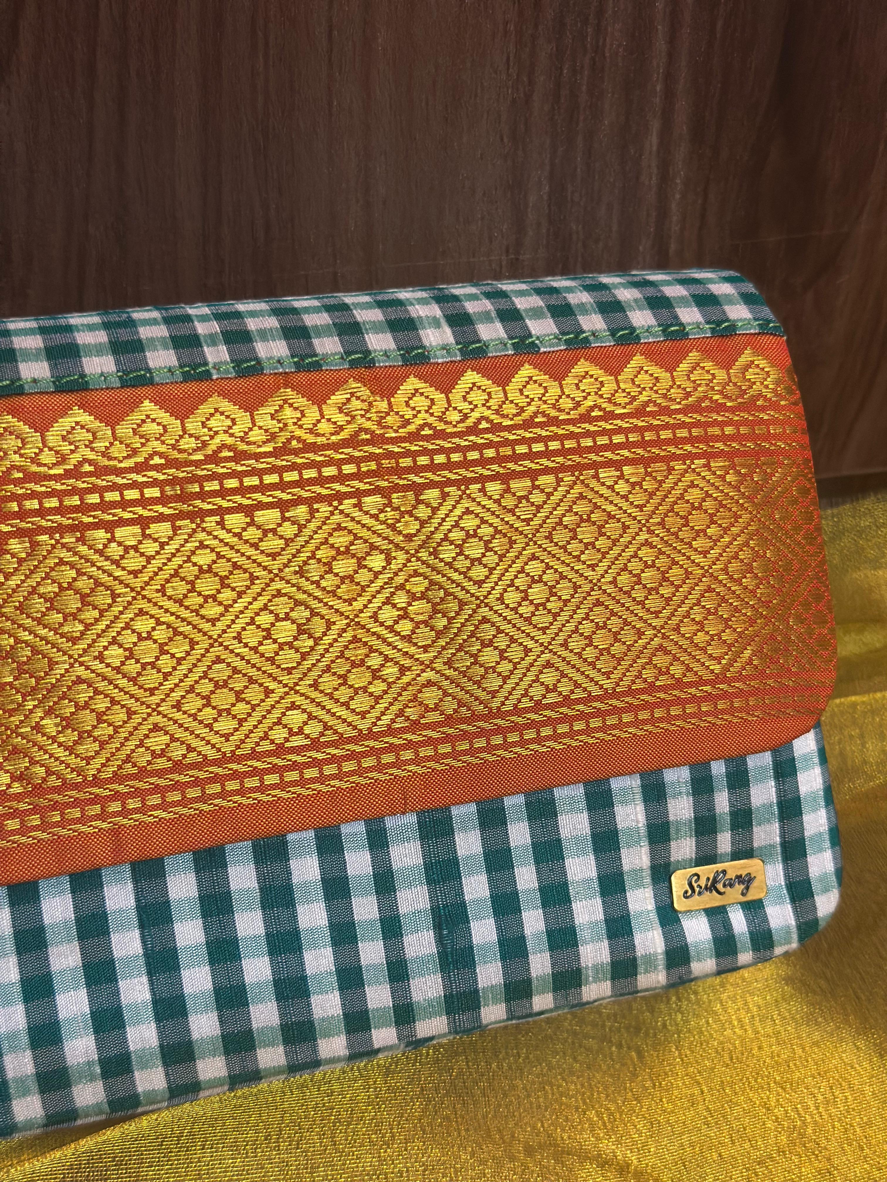 Green and white check with Orange