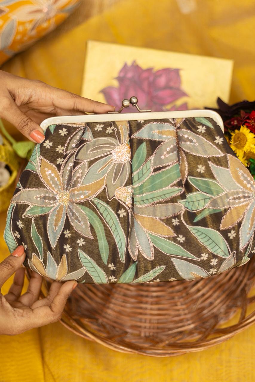 Crape Earthy brown with embrodery