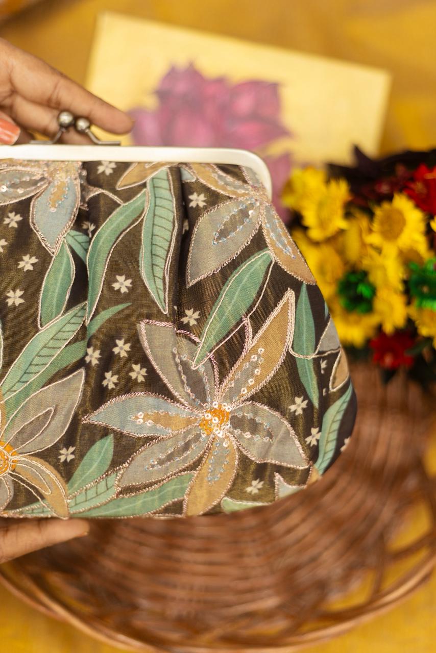 Crape Earthy brown with embrodery