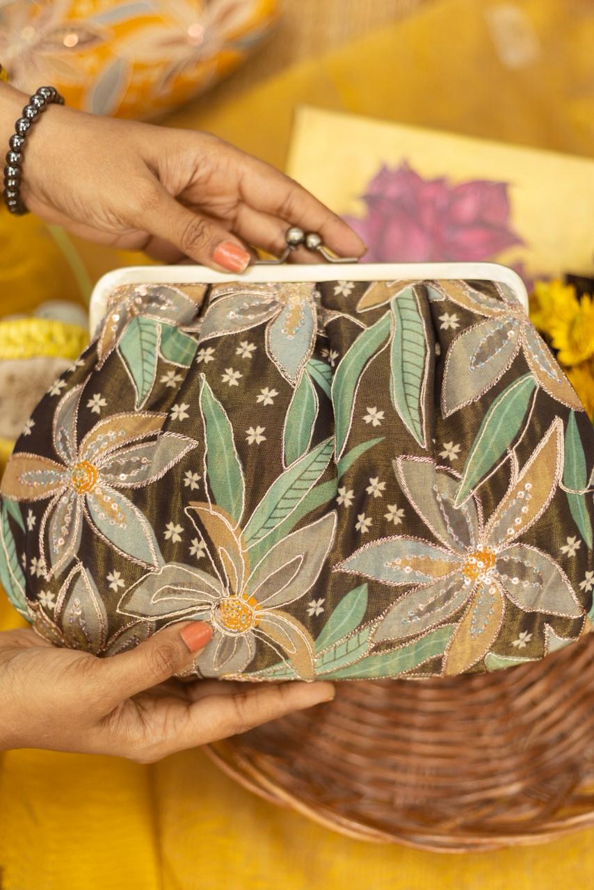 Crape Earthy brown with embrodery