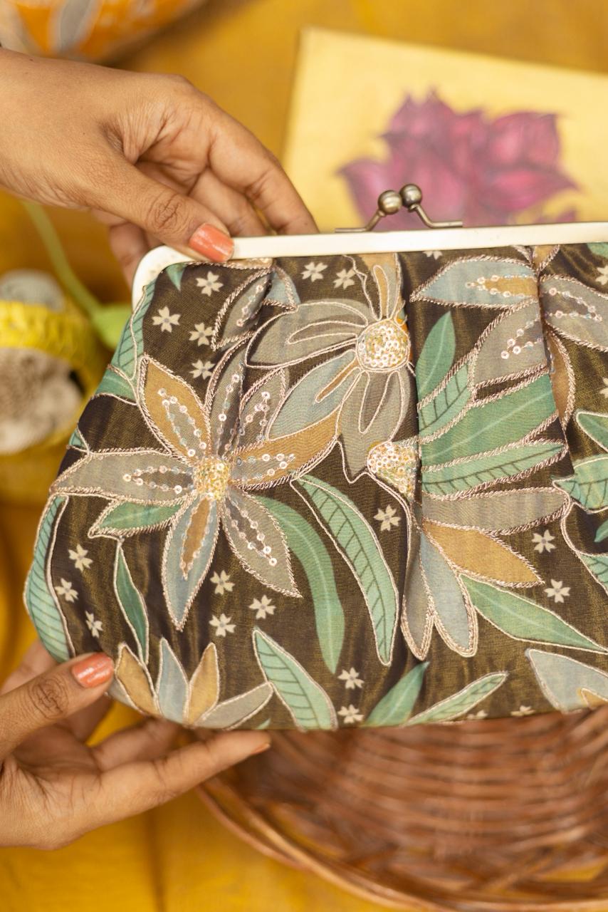 Crape Earthy brown with embrodery