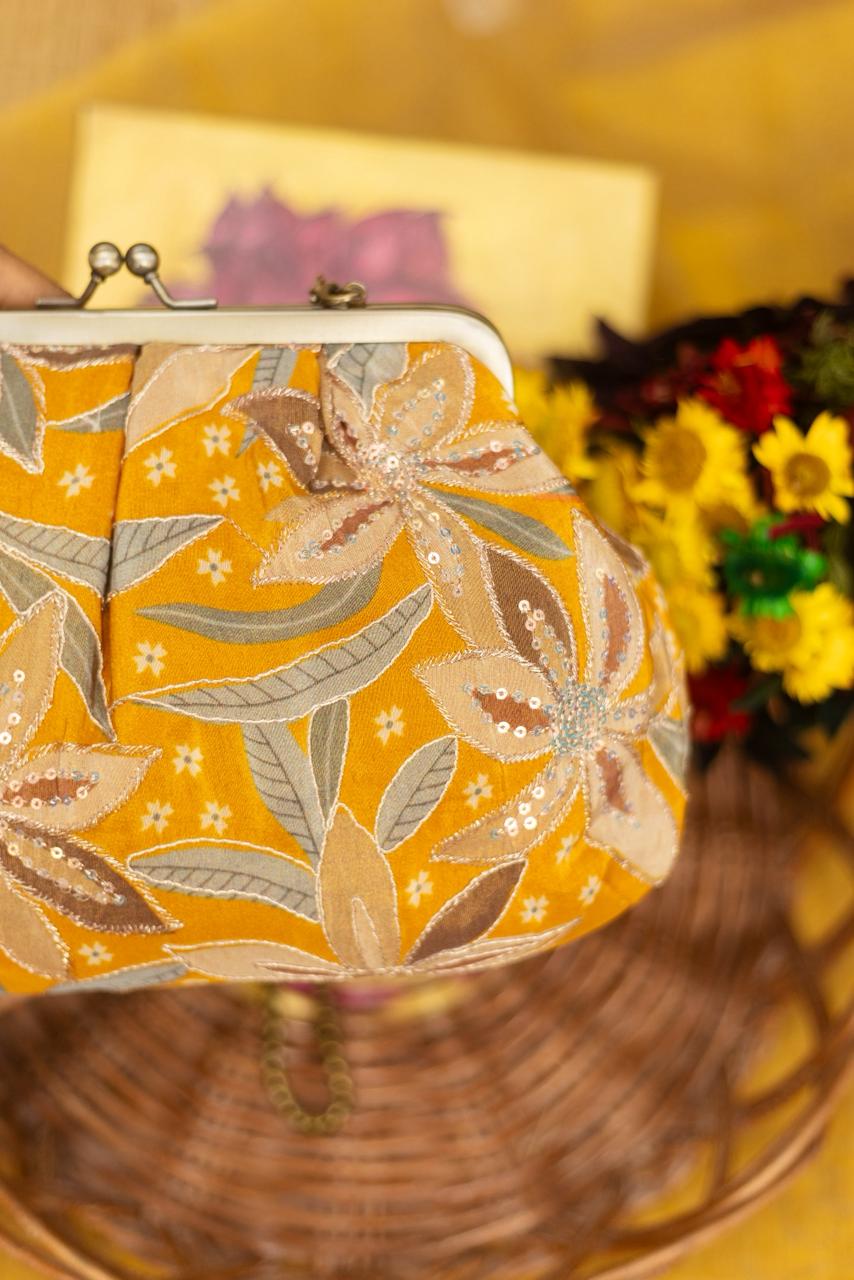 Crape mustard embroidery