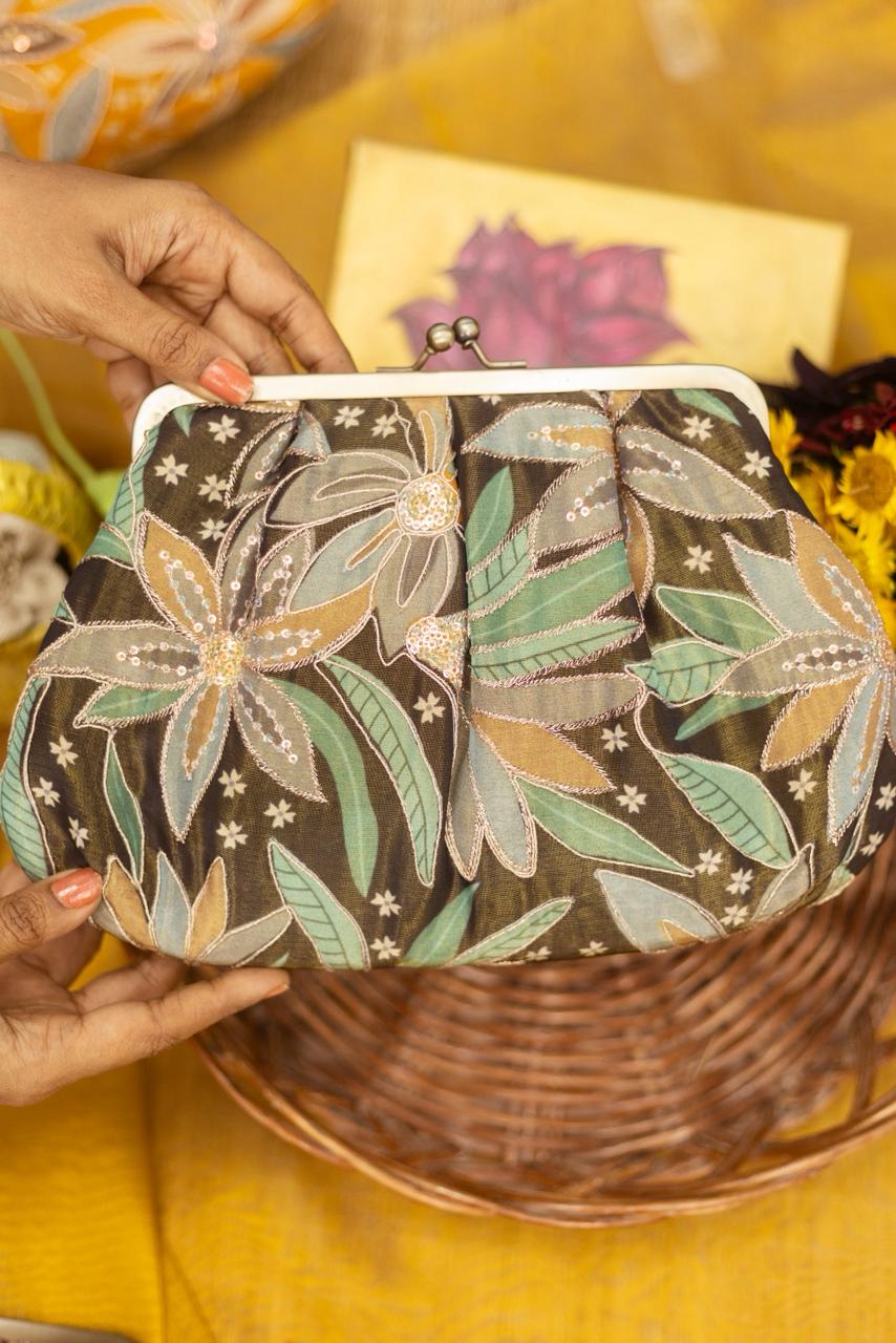 Crape Earthy brown with embrodery