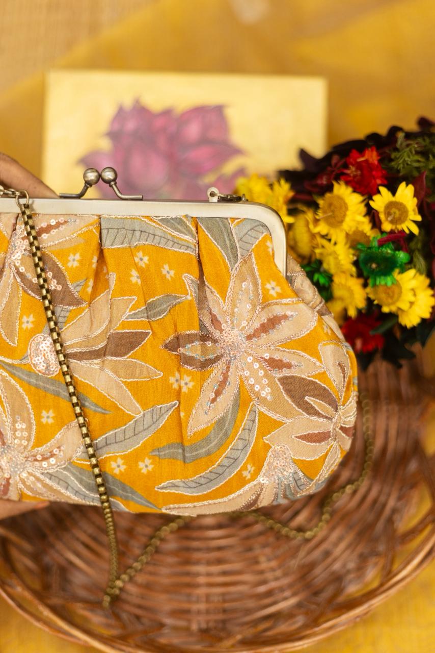 Crape mustard embroidery