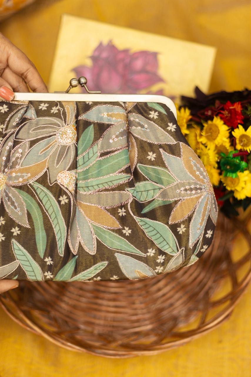 Crape Earthy brown with embrodery