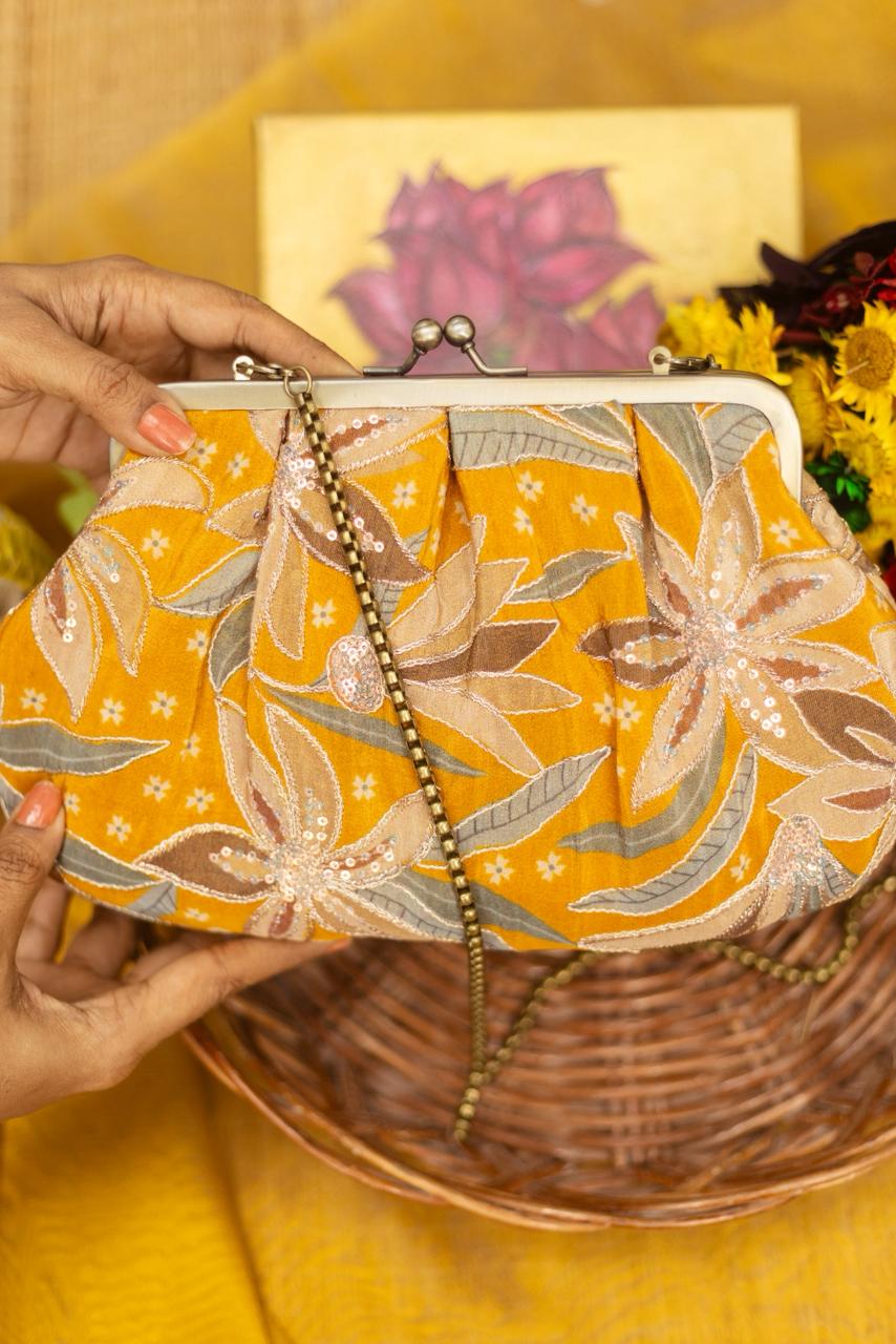 Crape mustard embroidery