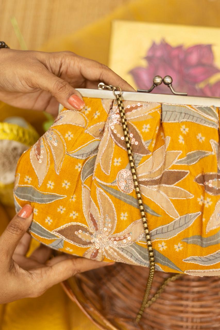 Crape mustard embroidery